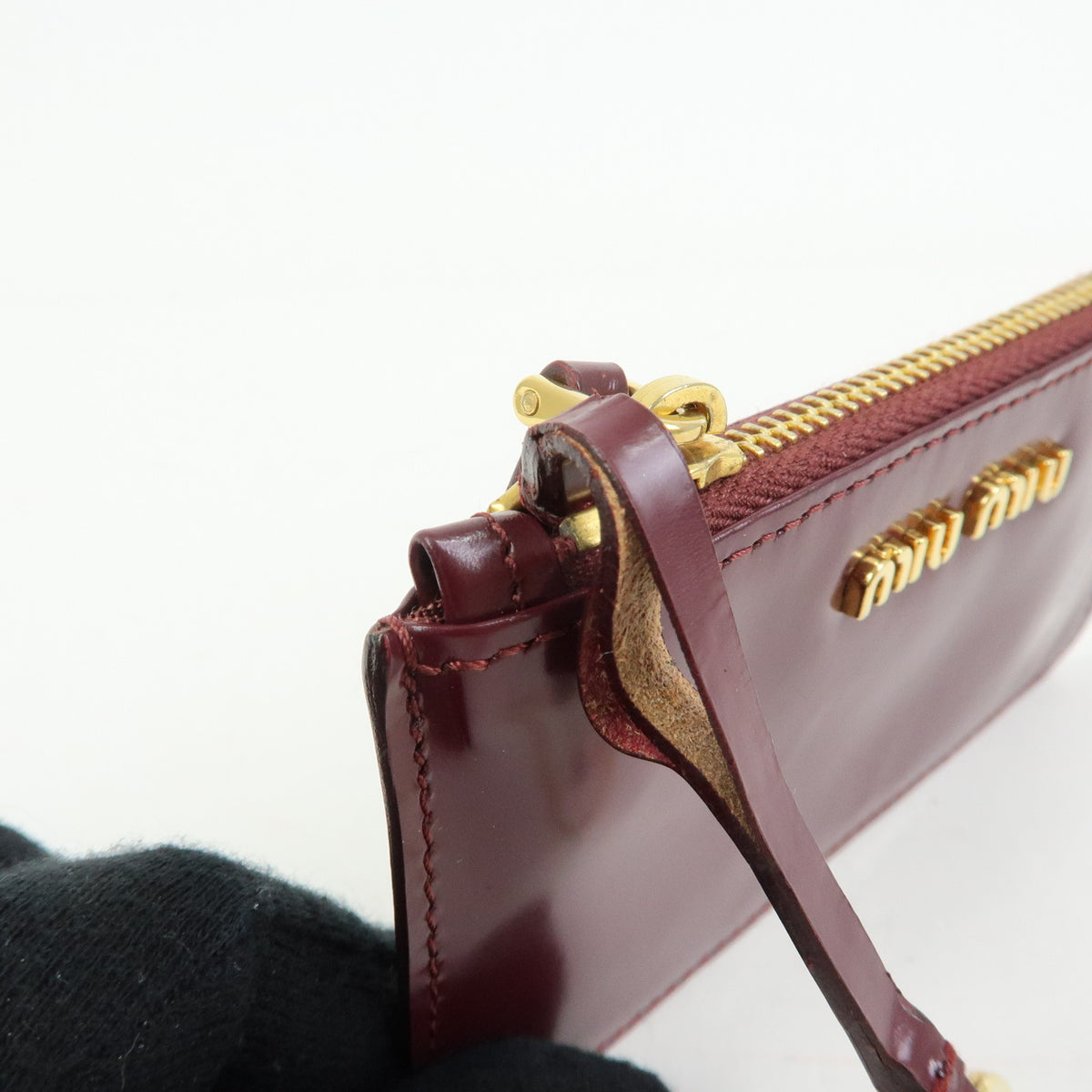 MIU MIU Leather Coin Case Key Ring Pouch Purse Bordeaux Wine Red