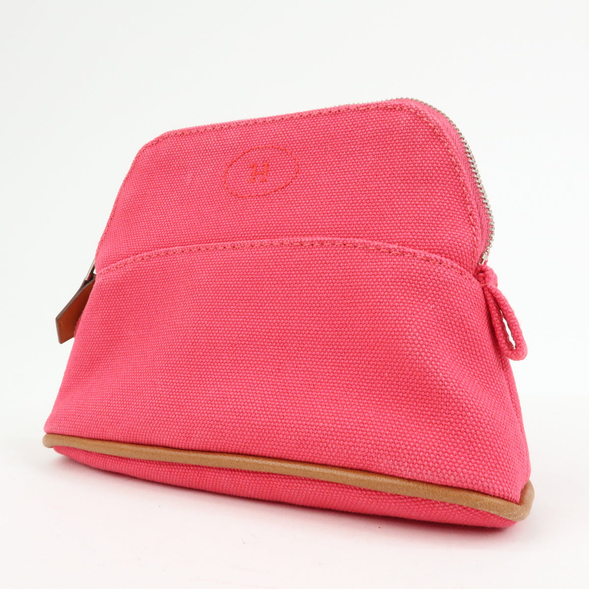 HERMES Bolide Mini Mini 16 Canvas Leather Pouch Pink Brown