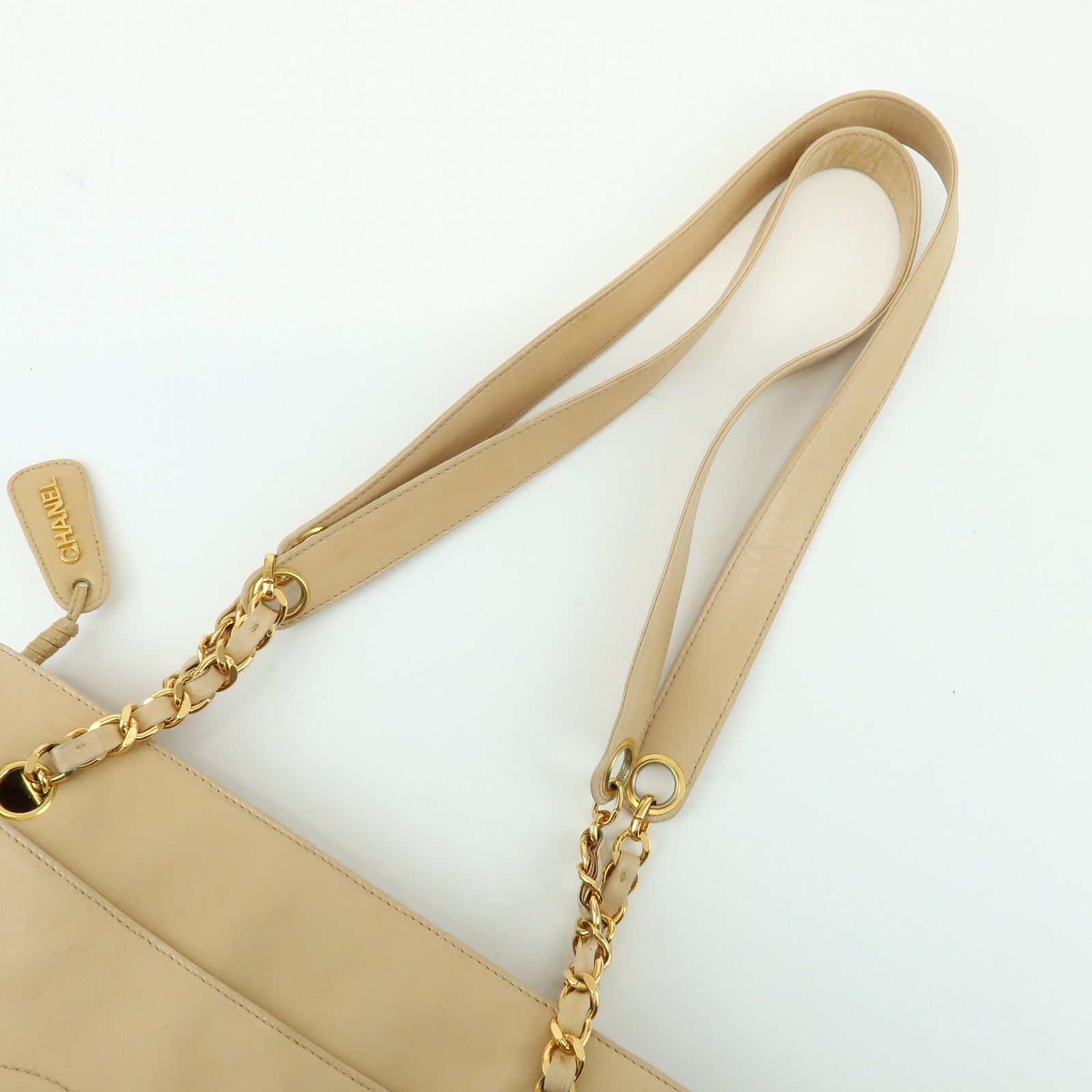 CHANEL COCO Mark Lamb Skin Chain Shoulder Bag Tote Bag Beige Gold