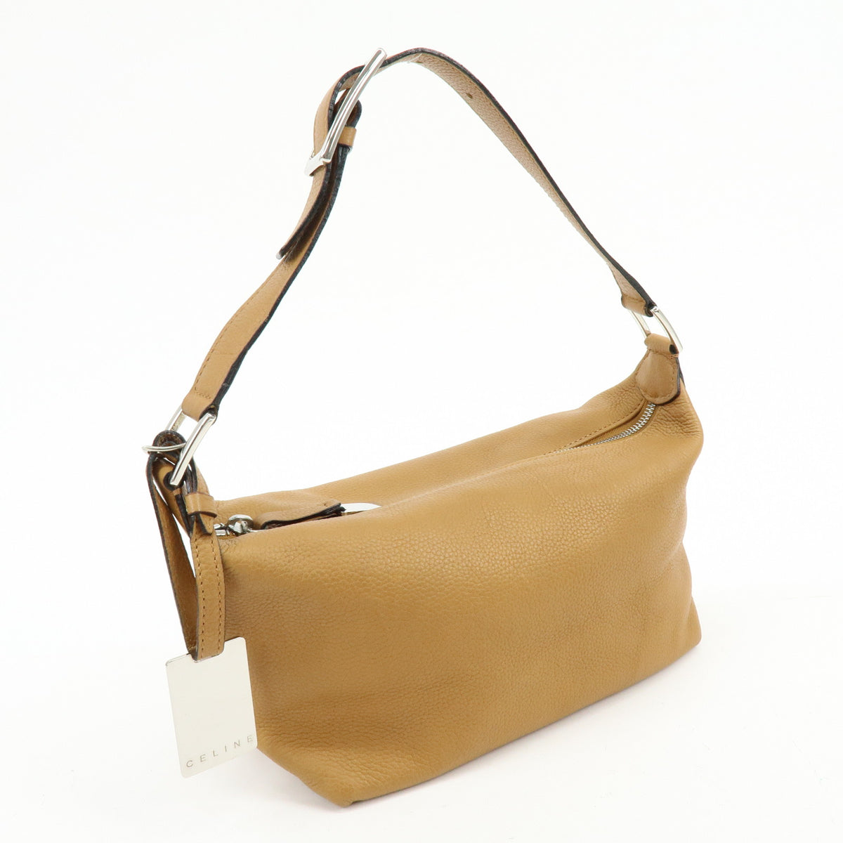 CELINE Logo Leather Shoulder Bag Hand Bag Camel