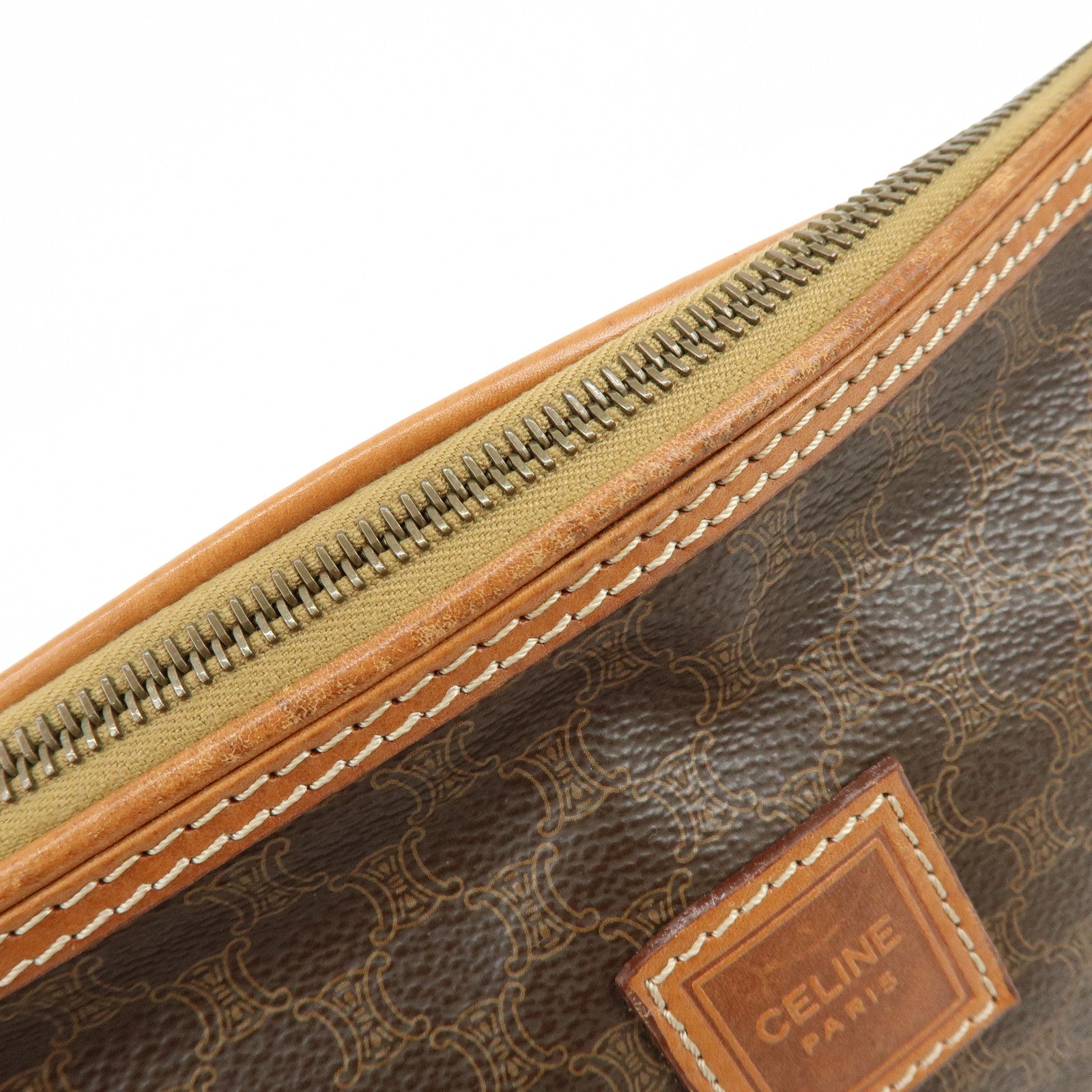 CELINE Macadam PVC Leather Cosmetic Pouch Accessory Pouch Brown