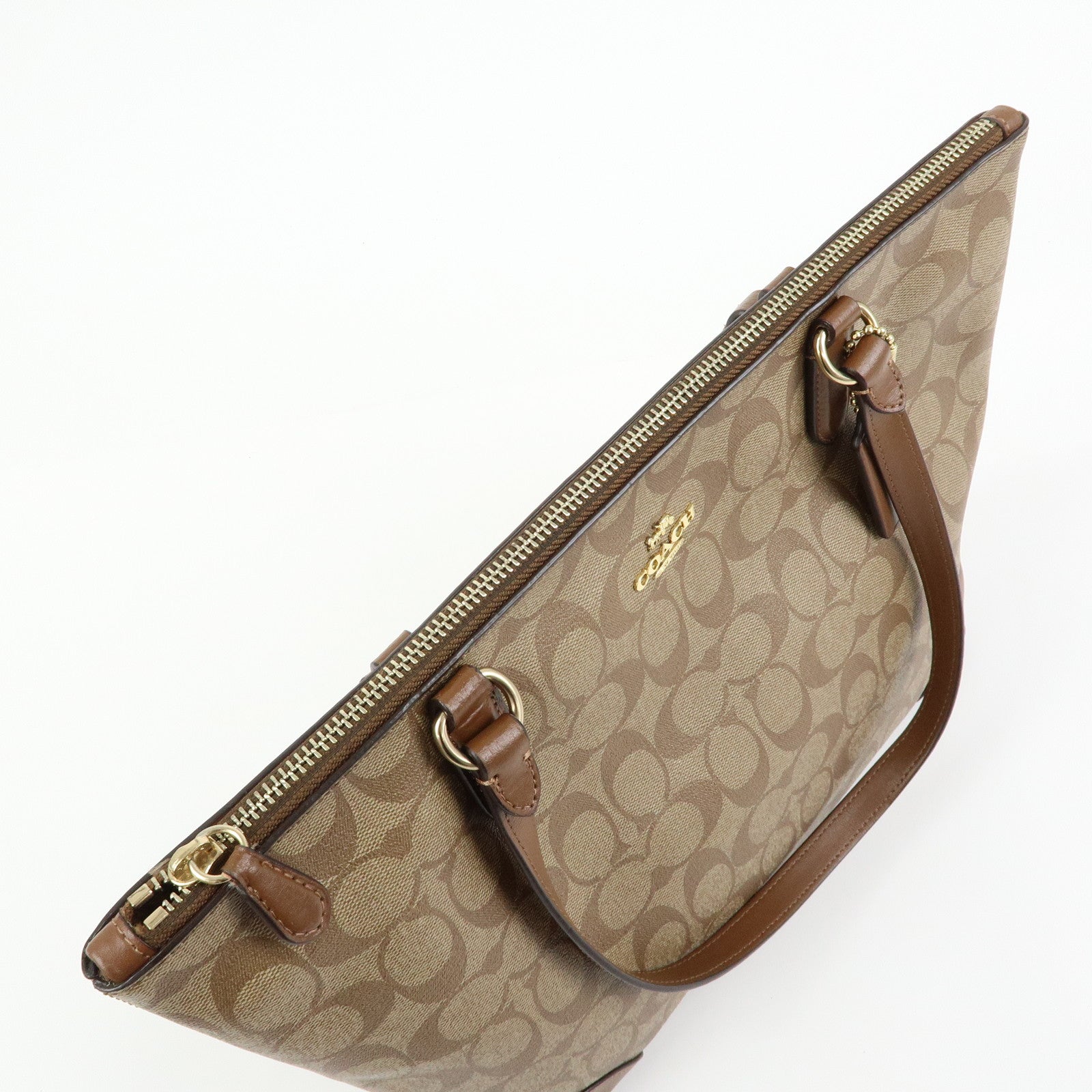 COACH Signature PVC Leather Tote Bag Hand Bag Brown F29208