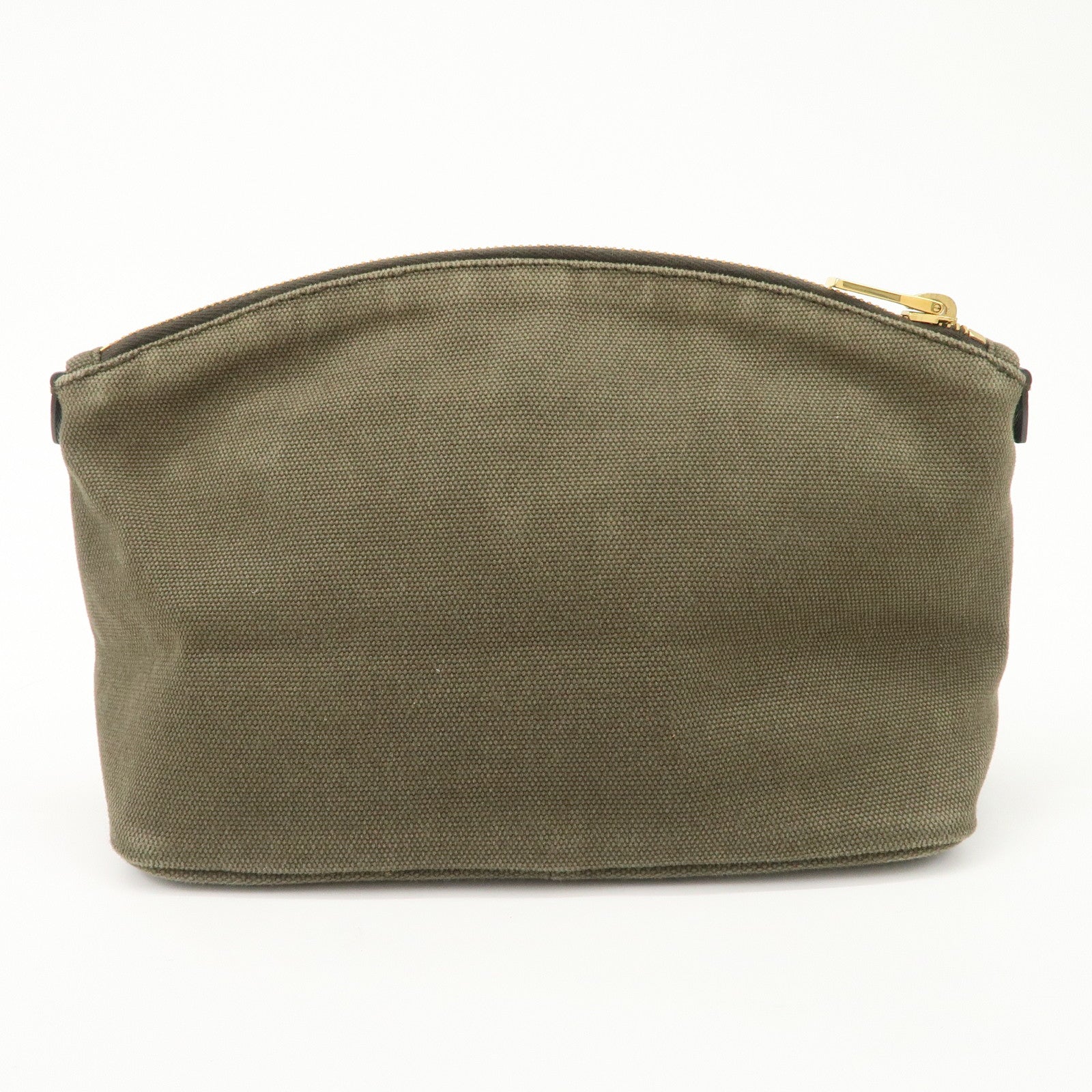 PRADA Triangle Logo Canvas Leather Cosmetic Pouch Khaki 1N1857 Used