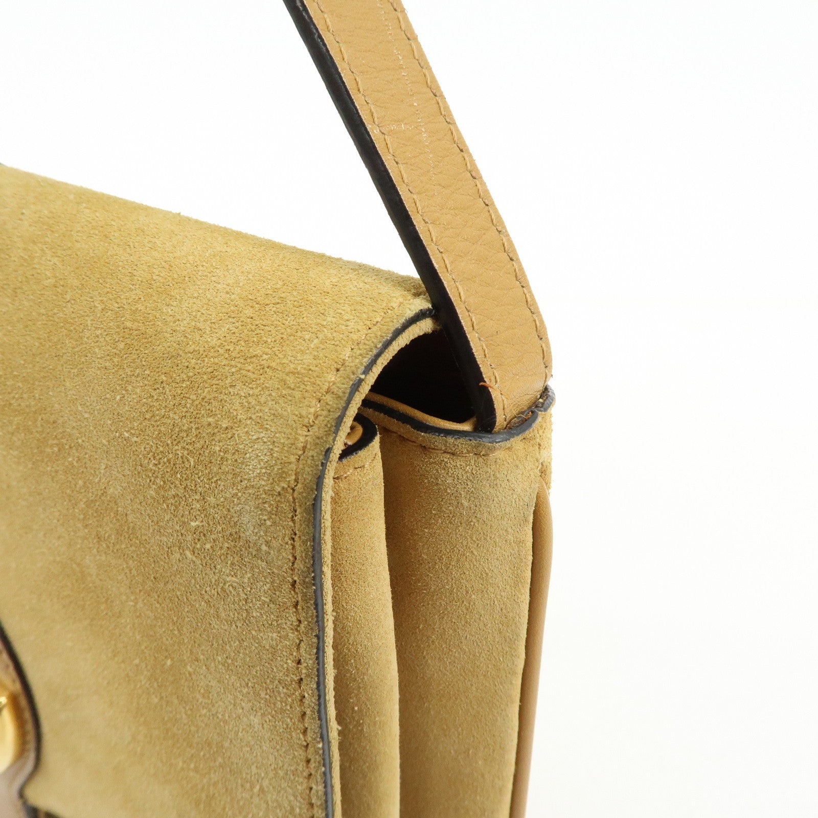 GUCCI Arli Double G Suede Leather Shoulder Crossbody Bag Beige Brown