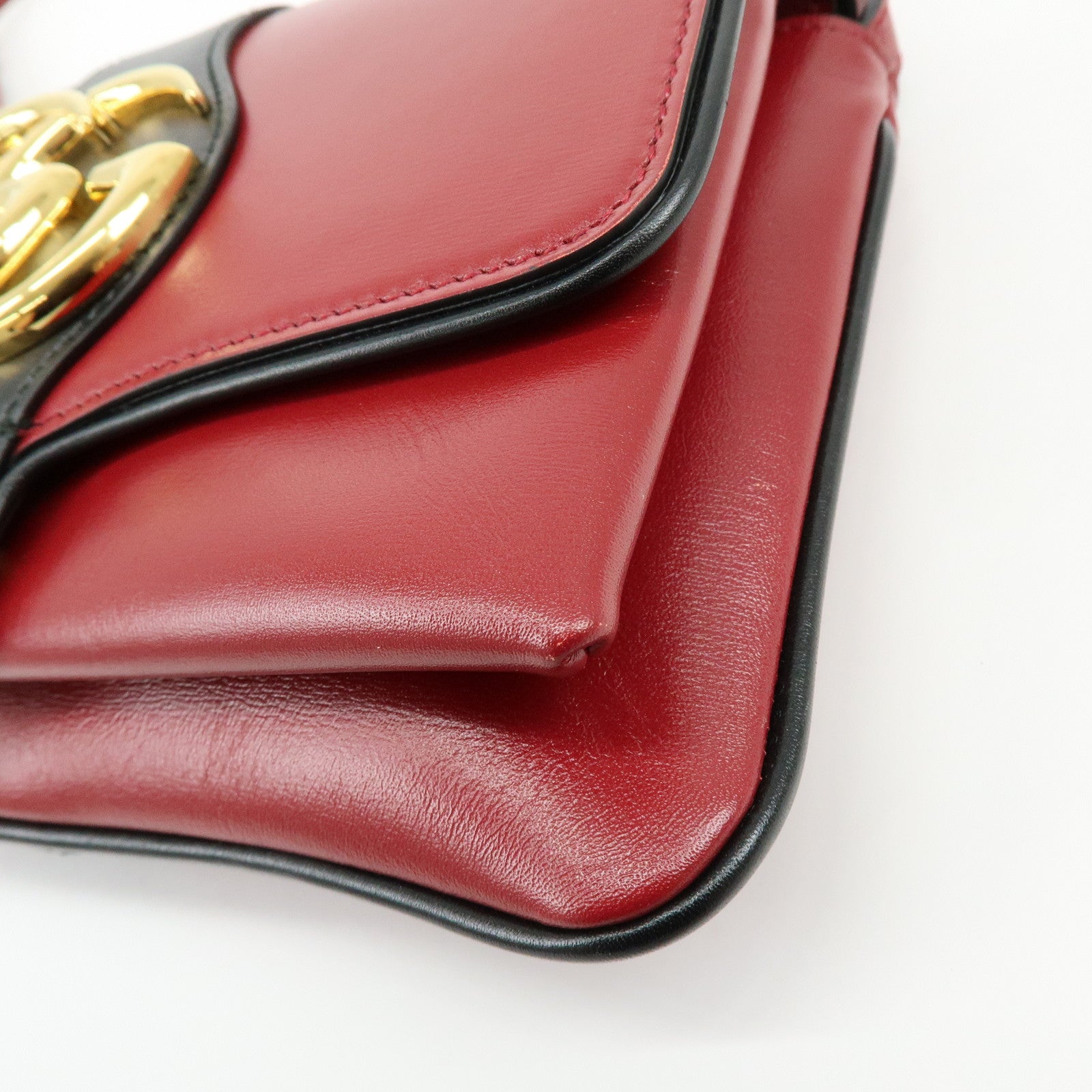 GUCCI Double G Arli Leather Shoulder Bag Crossbody Bag Red 550129