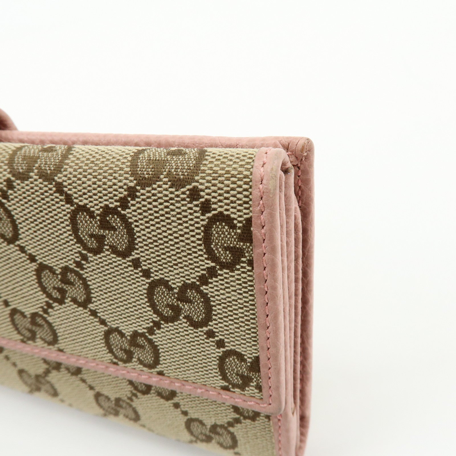 GUCCI GG Canvas Leather W Hook Bi-fold Long Wallet Beige Pink 231841
