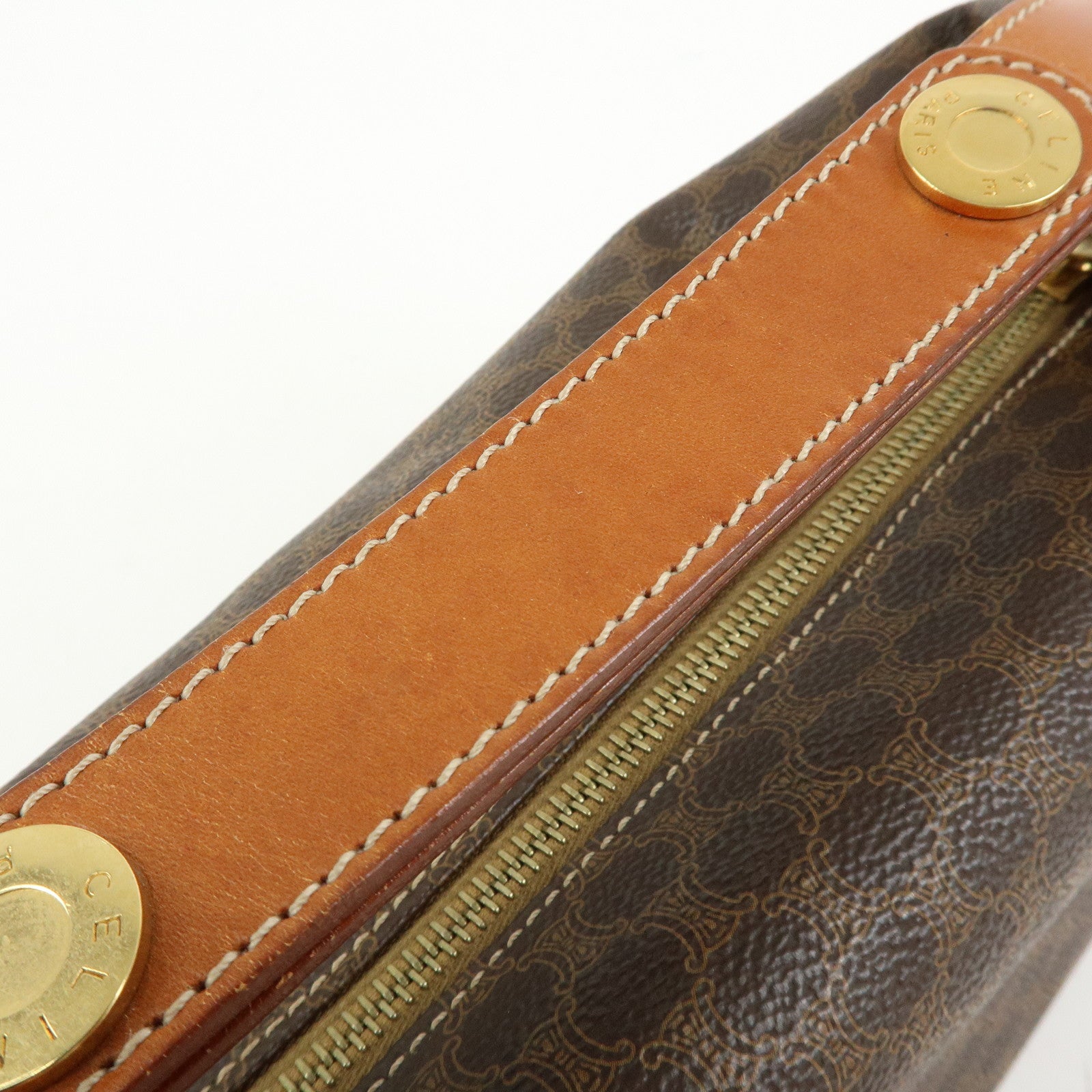 CELINE Macadam PVC Leather Hand Bag Cosmetic Pouch Brown