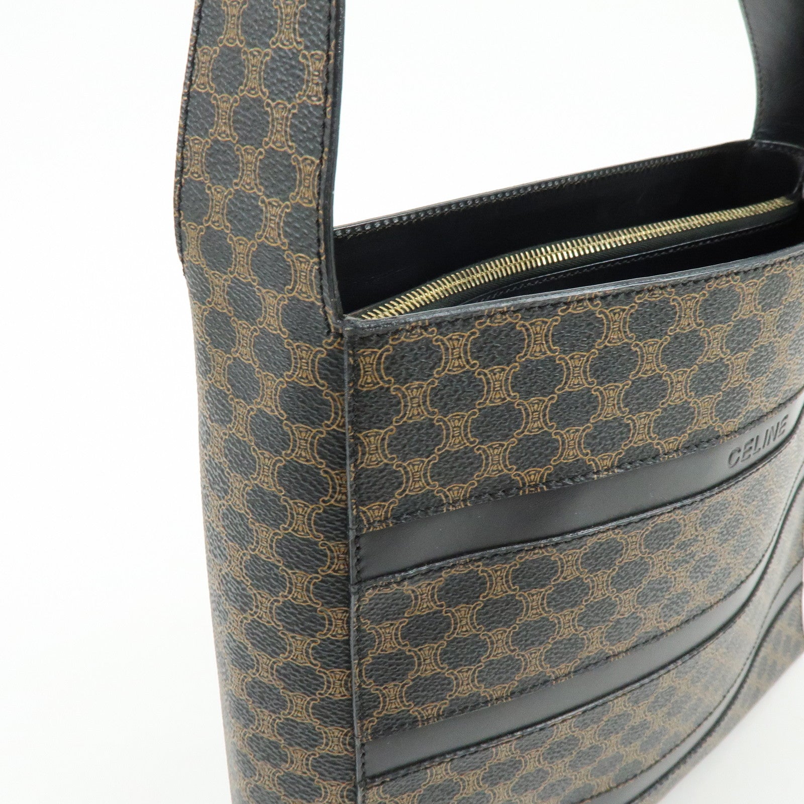 CELINE Macadam PVC Leather Shoulder Bag Hand Bag Black Brown