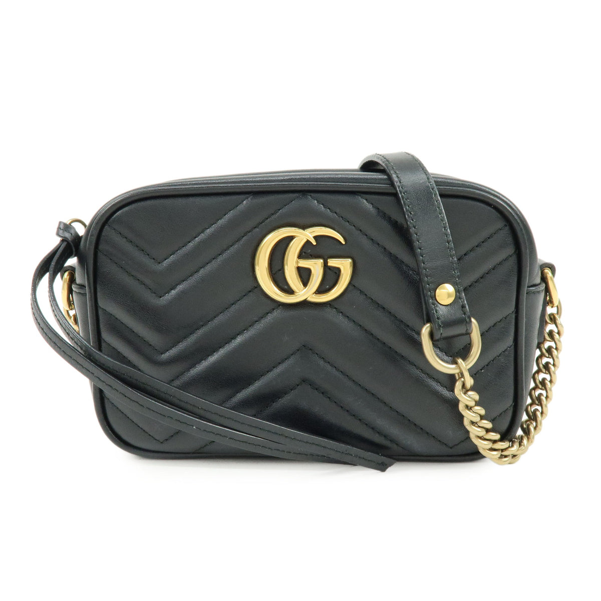 GUCCI GG Marmont Leather Chevron Shoulder Crossbody Bag Black 448065