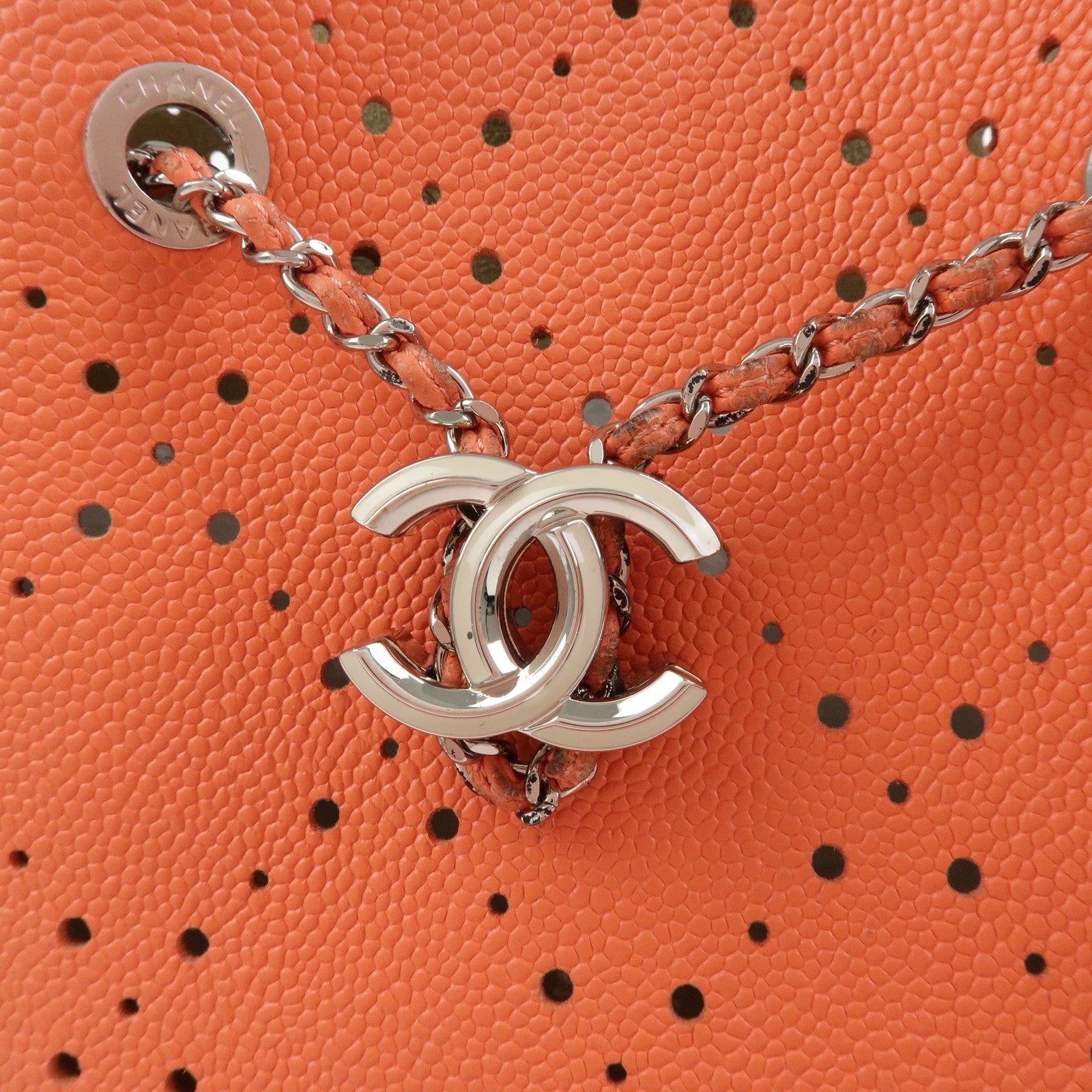 CHANEL COCO Mark Caviarskin Chain Shoulder Bag Hand Bag Orange