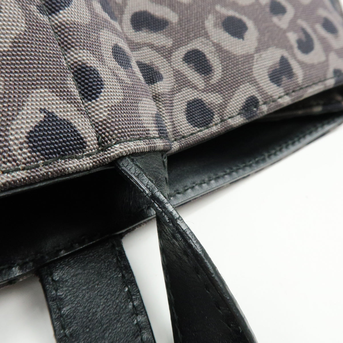 GUCCI Logo Canvas Leather Tote Bag Leopard Grey Black 341739
