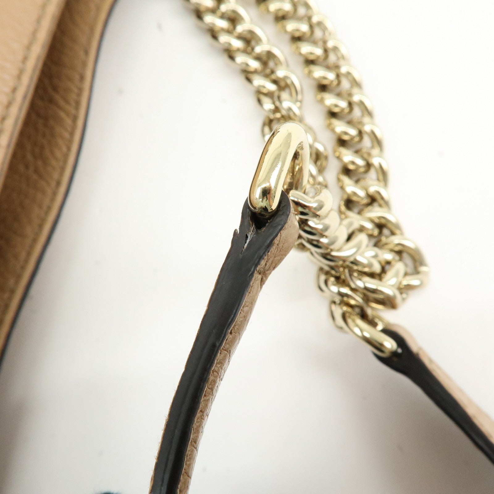 GUCCI SOHO Interlocking G Leather Chain Shoulder Bag Beige 536196