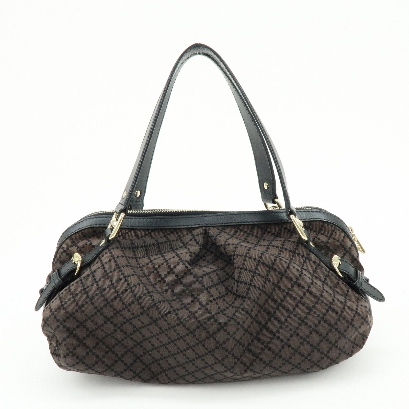 GUCCI Diamante Canvas Leather Shoulder Bag Boston Bag Black 269930