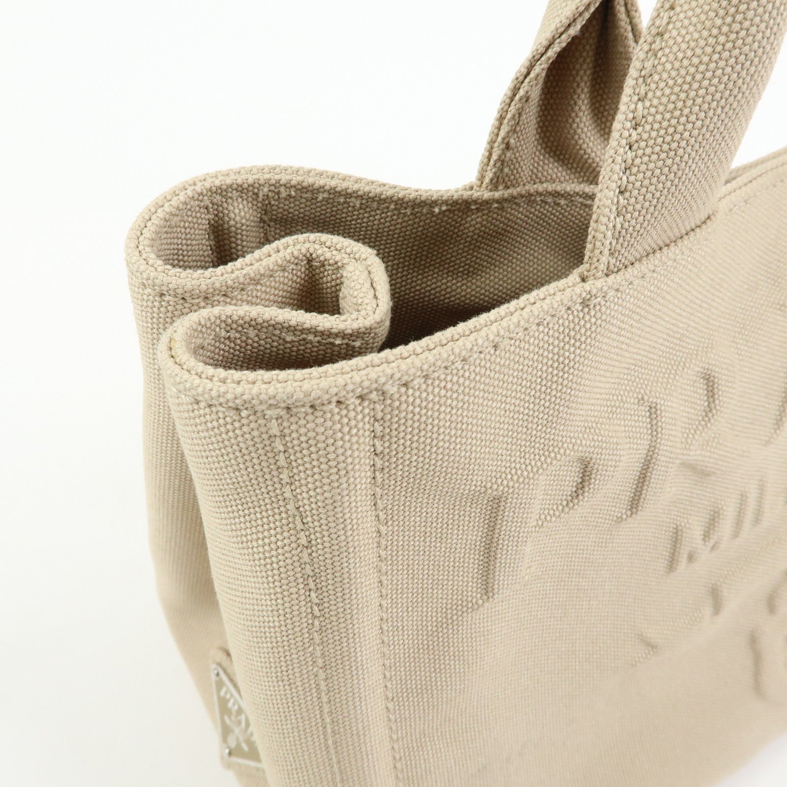 PRADA Canapa Triangle Logo Canvas 2Way Hand Bag Shoulder Bag Beige