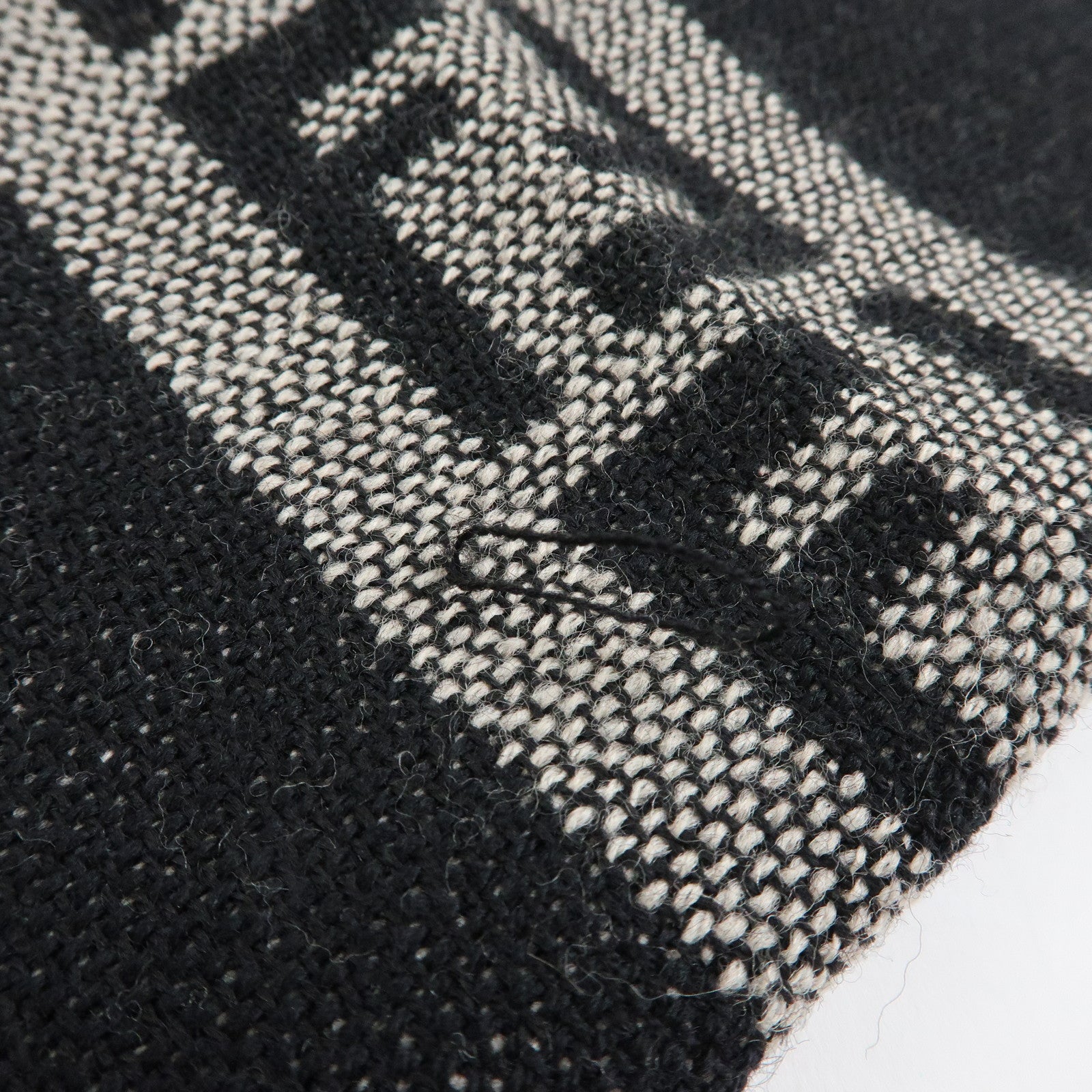 FENDI Zucca Wool 100% Striped Scarf Stole Black Gray