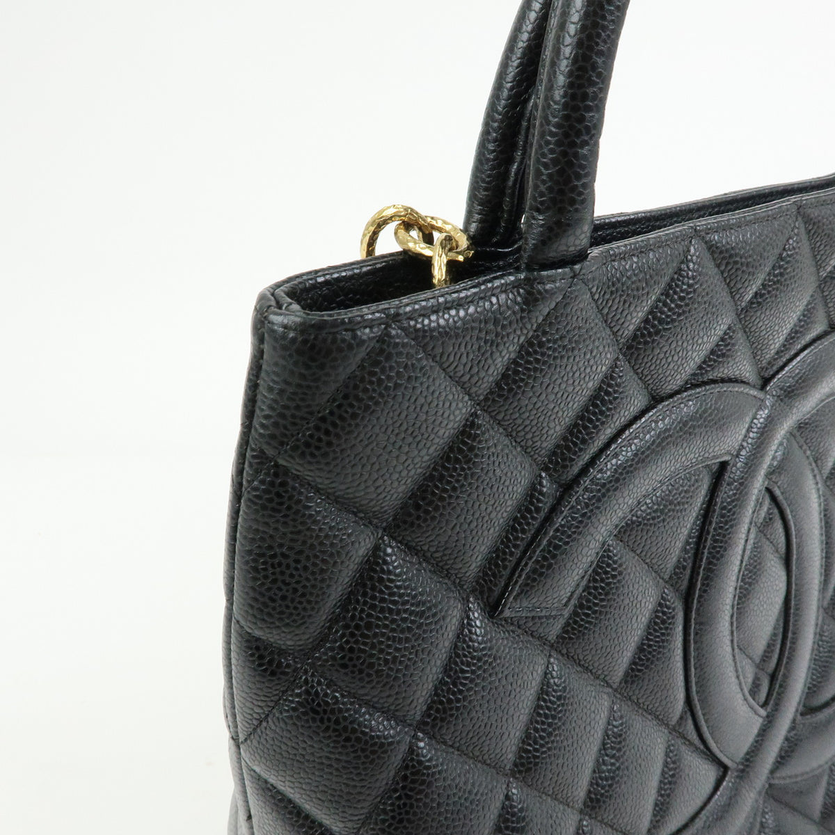 CHANEL Matelasse COCO Mark Caviarskin Medallion Tote Bag Black A01804