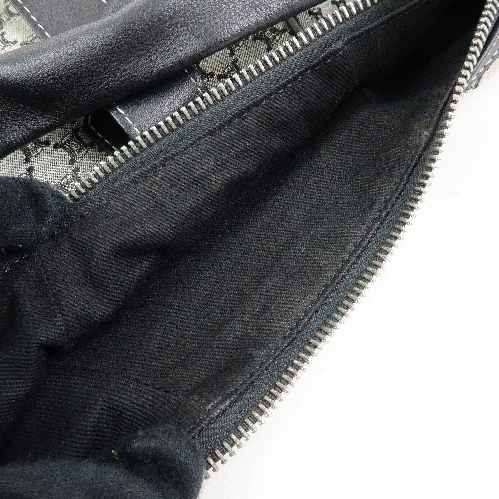 CELINE Macadam Canvas Leather Shoulder Bag Grey Black Silver
