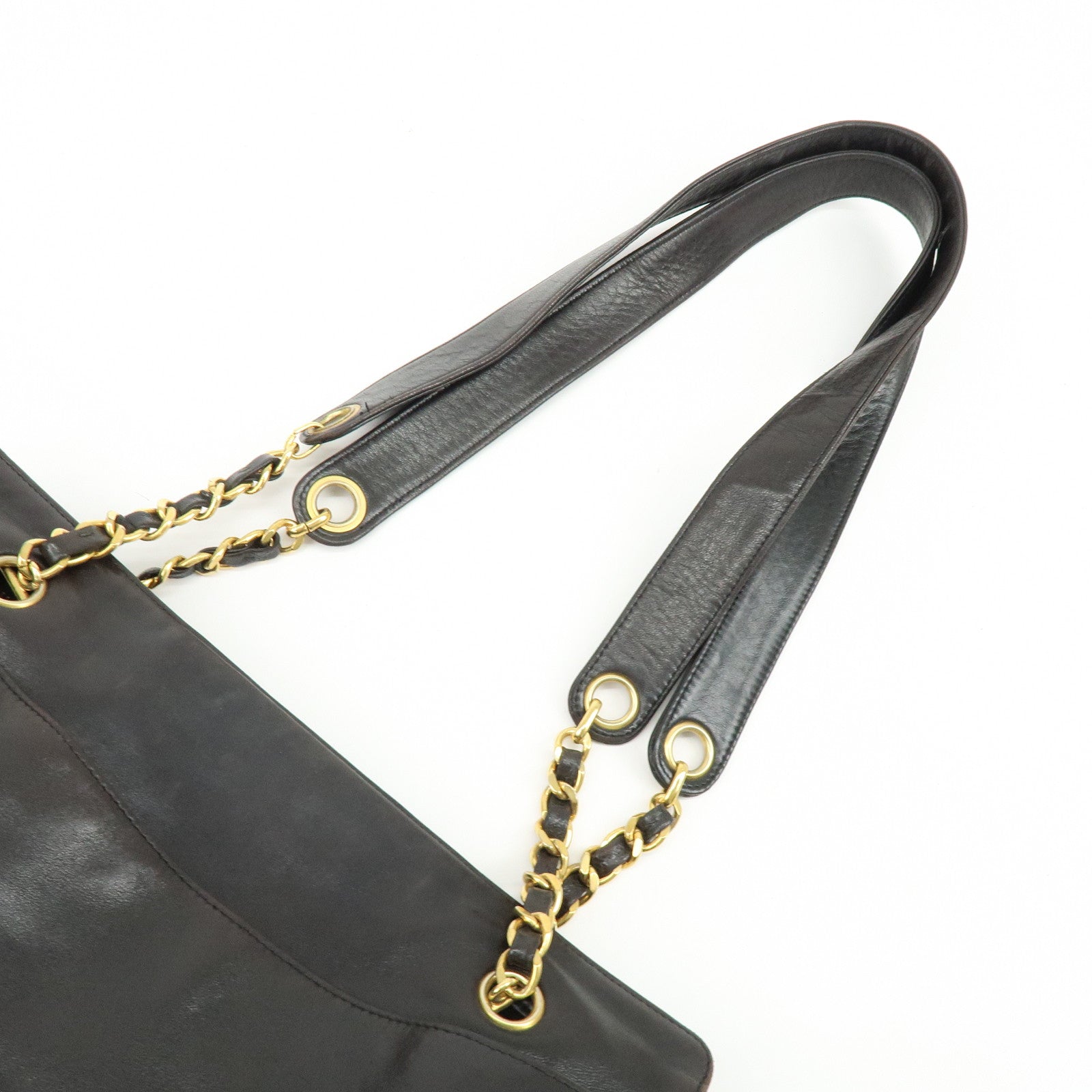 CHANEL COCO Mark Lamb Skin Chain Tote Bag Shoulder Bag  Black
