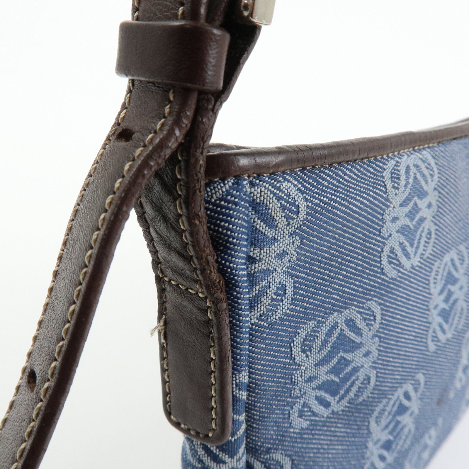 LOEWE Anagram Denim Leather Shoulder Bag Hand Bag Denim Brown