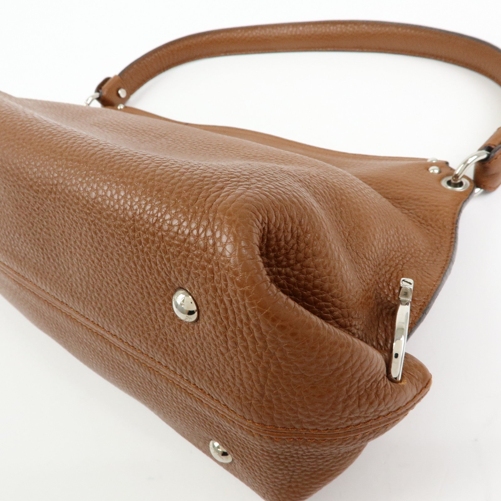 Ferragamo Gancini Leather Shoulder Bag Hand Bag Brown