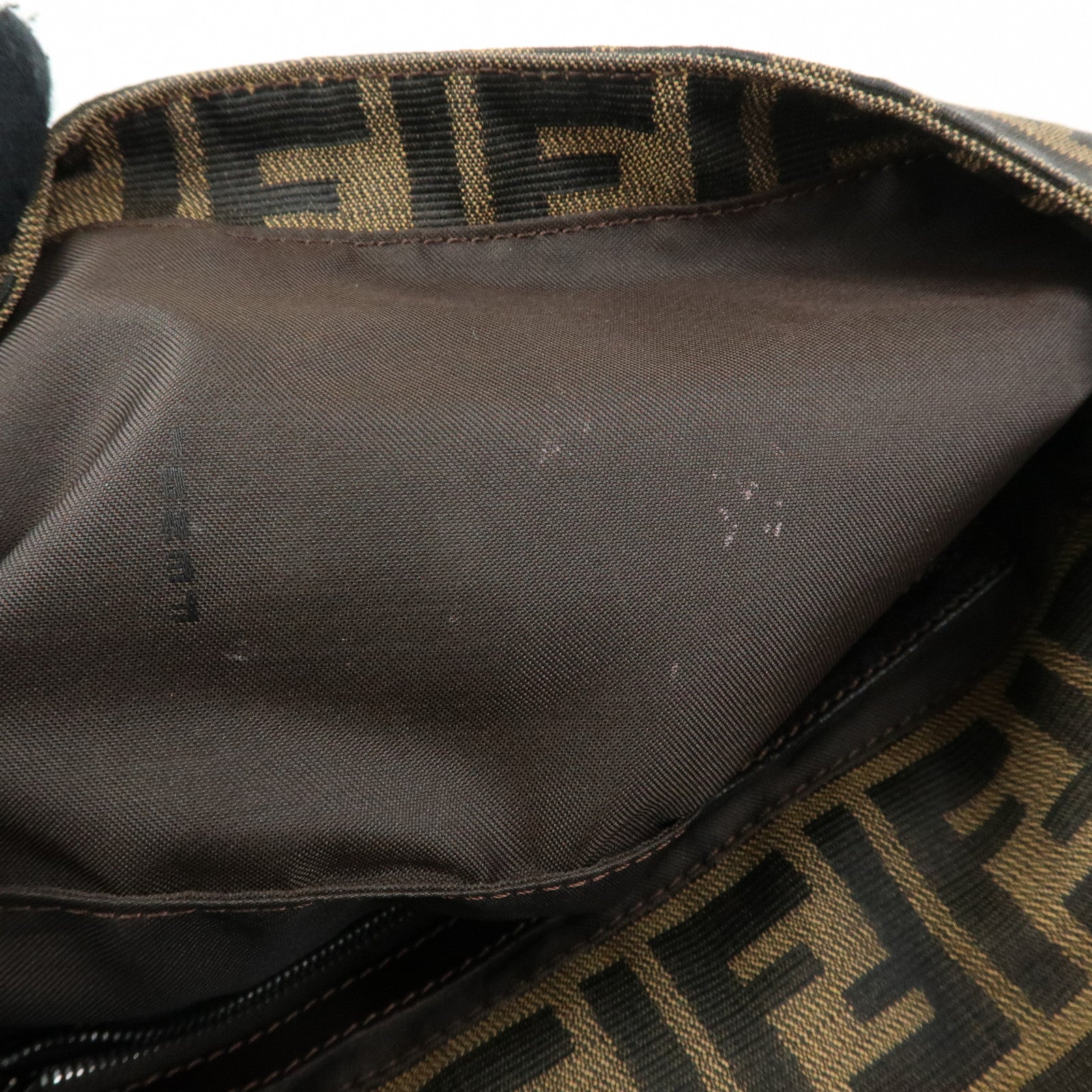 FENDI Mamma Baguette Zucca Canvas Leather Shoulder Bag Brown 26424