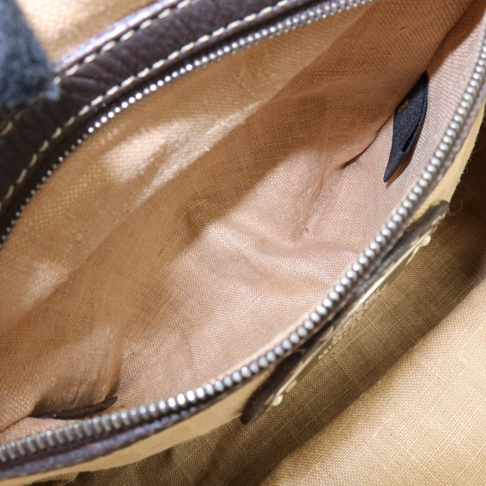 FENDI Selleria Stitches Leather Boston Bag Hand Bag Dark Brown 8BN127