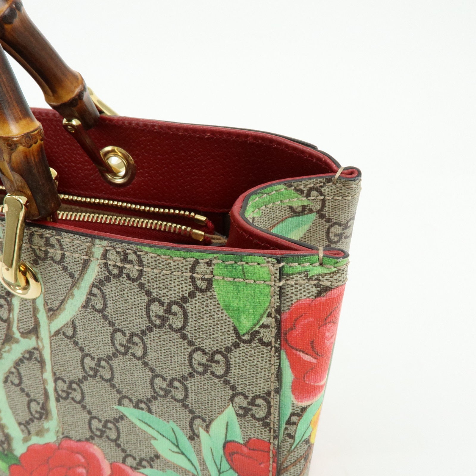 GUCCI Tian Bamboo Shopper Medium GG Supreme Leather 2WAY Bag 323660