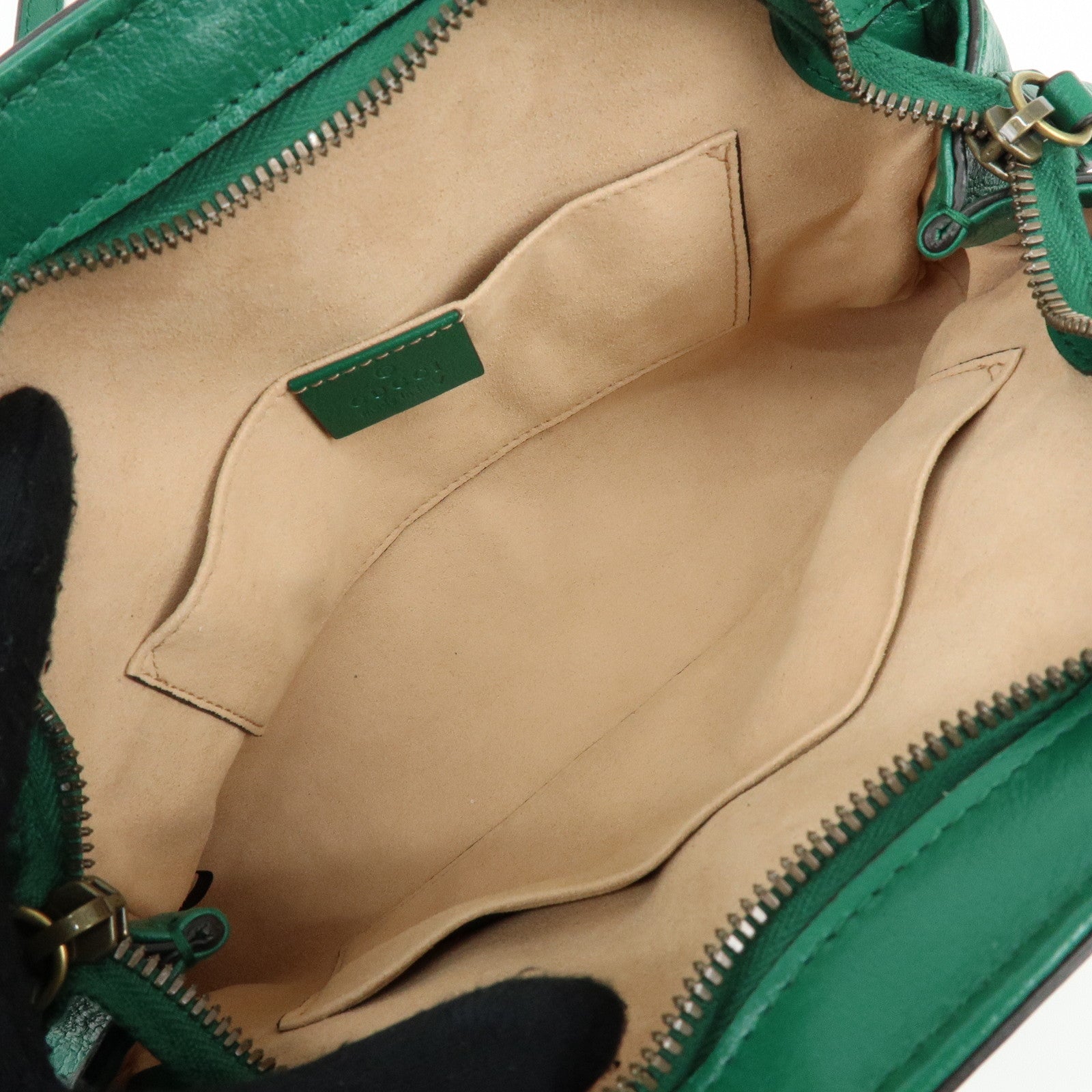 GUCCI Animalier Double G Small Cat Head Shoulder Bag Green 524620