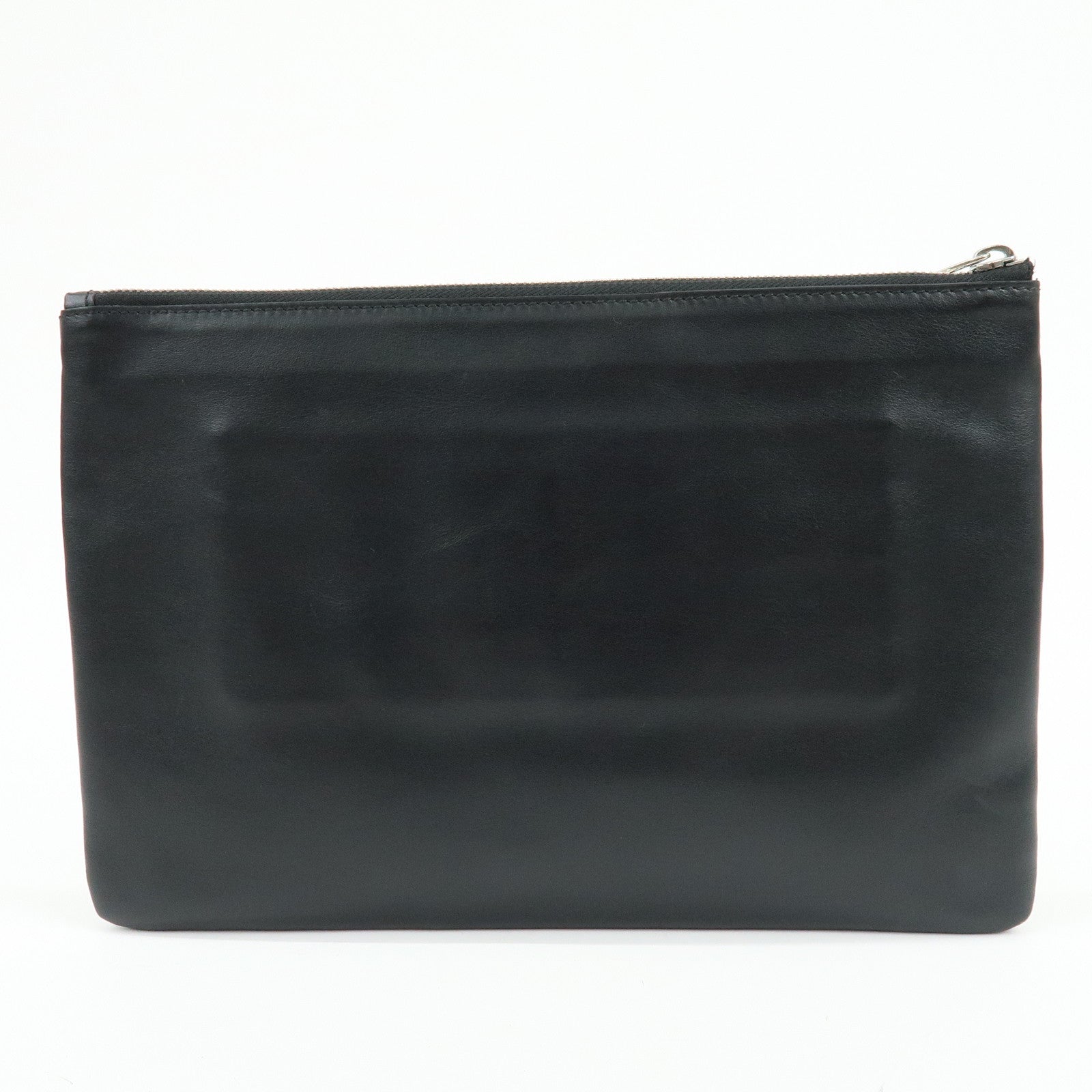 BURBERRY Leather Clutch Bag Flat Pouch Black