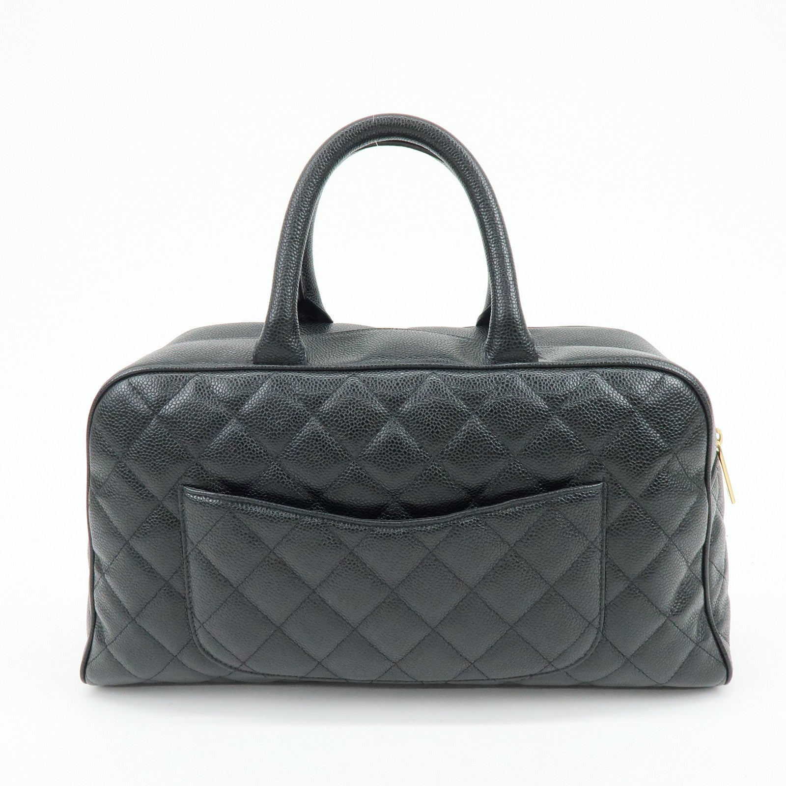 CHANEL Matelasse Caviarskin Leather Boston Bag Black