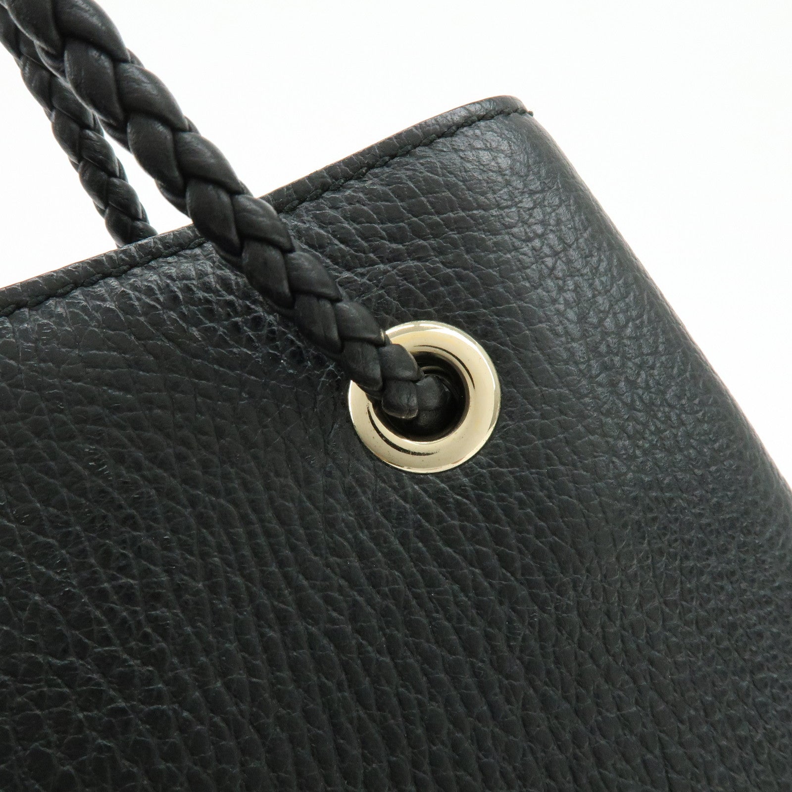 GUCCI Logo Leather Tote Bag Shoulder Bag Black 380118