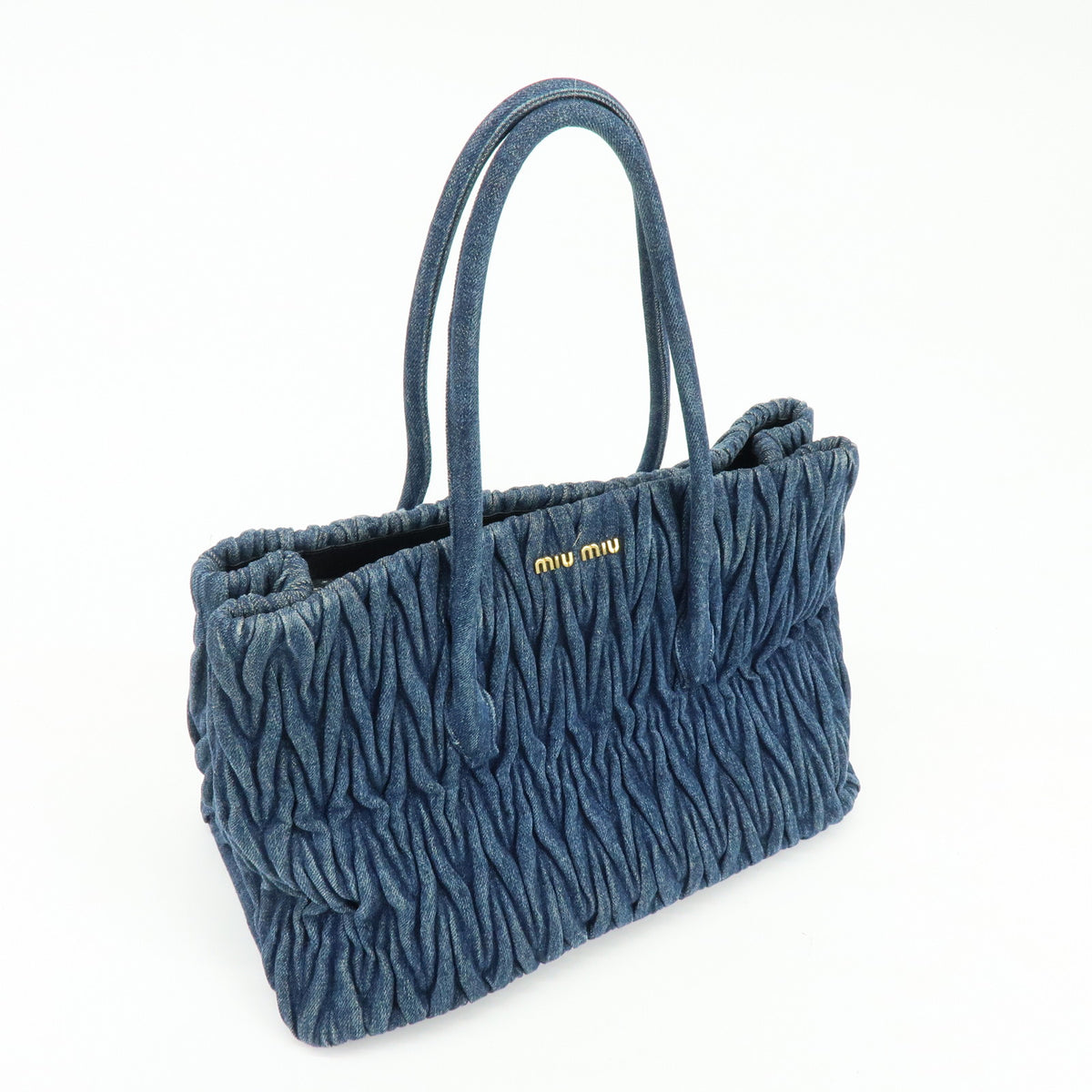 MIU MIU Logo Matelasse Denim Shoulder Bag Tote Bag Blue