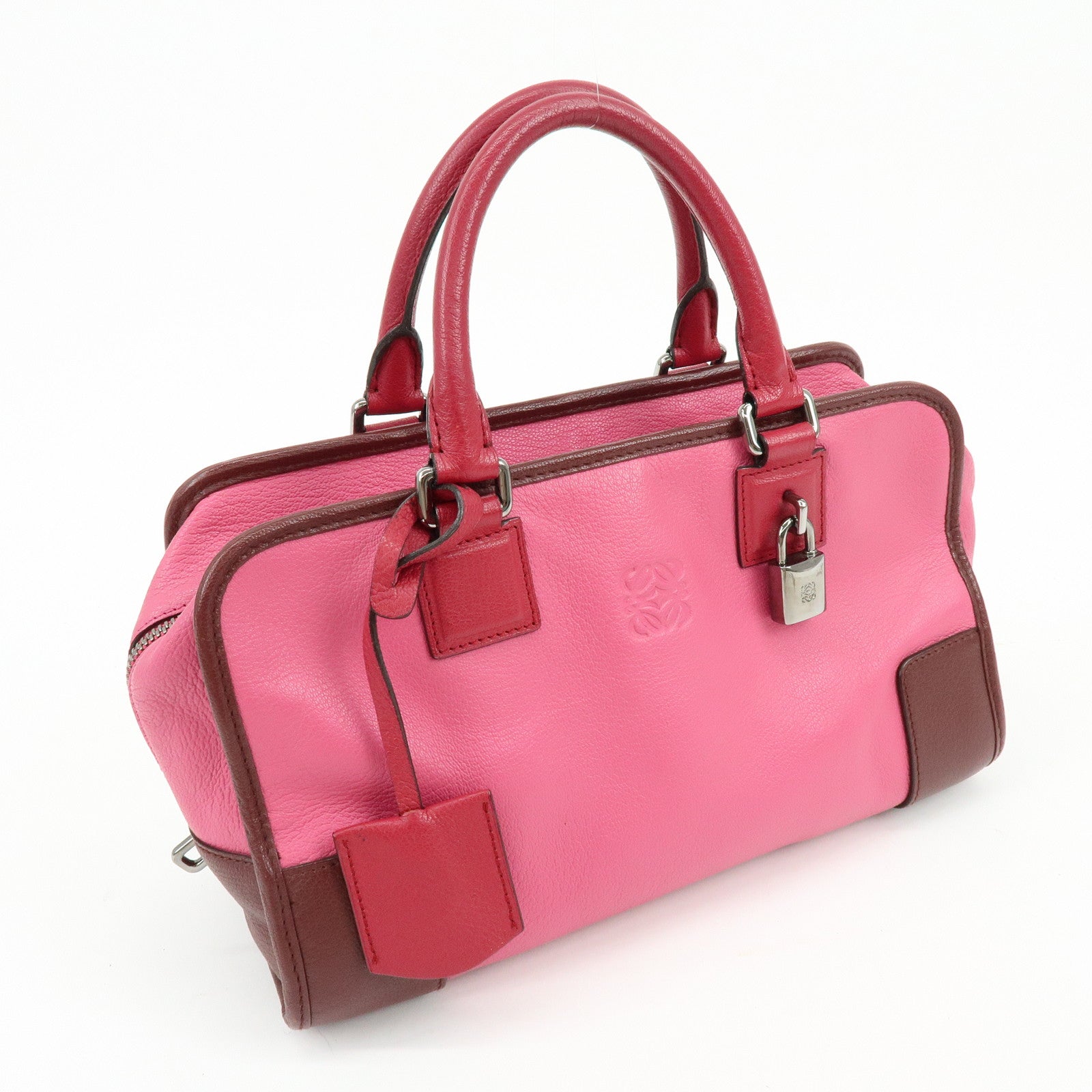 LOEWE Anagram Leather Amazona 28 Hand Bag Boston Bag Pink