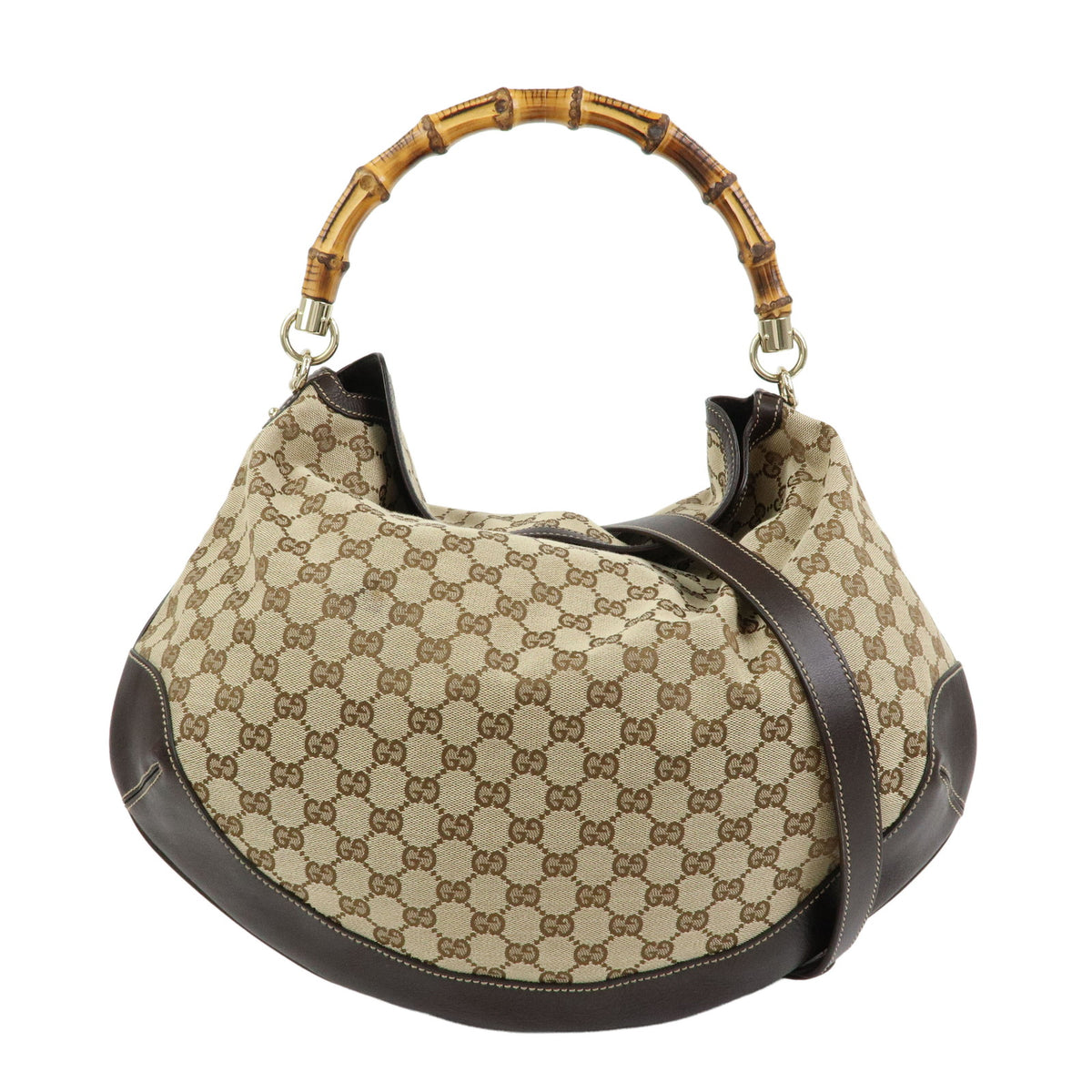 GUCCI Bamboo GG Canvas Leather 2Way Bag Hand Bag Beige Brown 169976