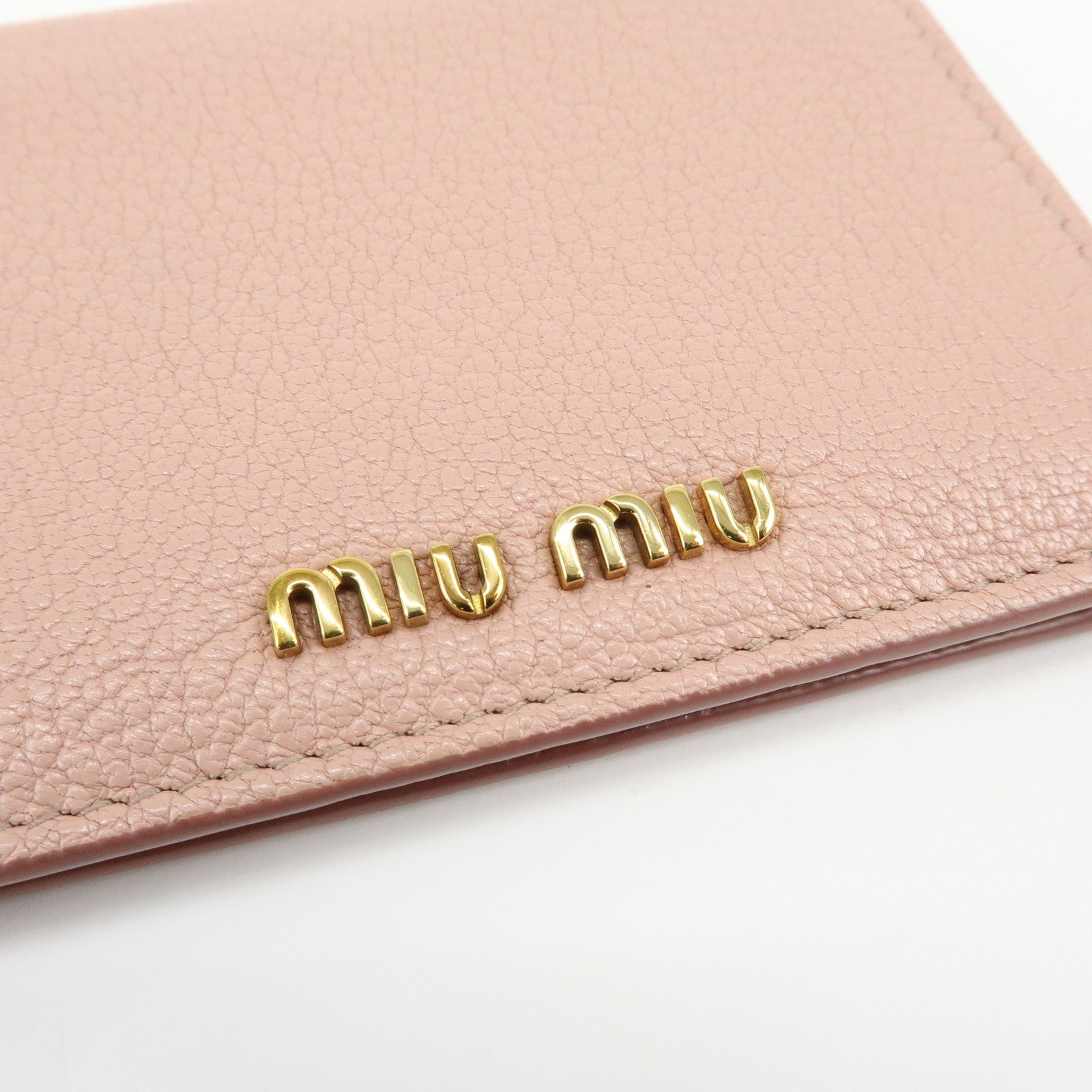 MIU MIU Logo Madras Leather Bi-fold Compact Wallet Pink
