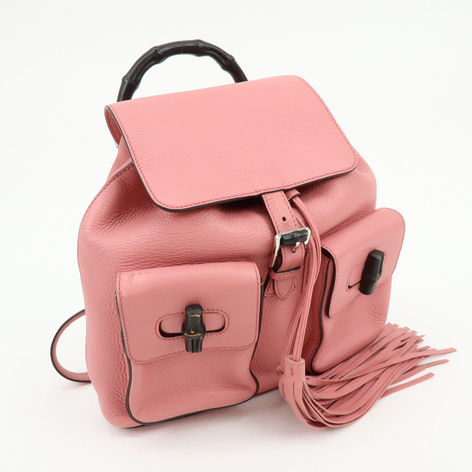 GUCCI Bamboo Tassel Leather Backpack Rucksack Pink 370833