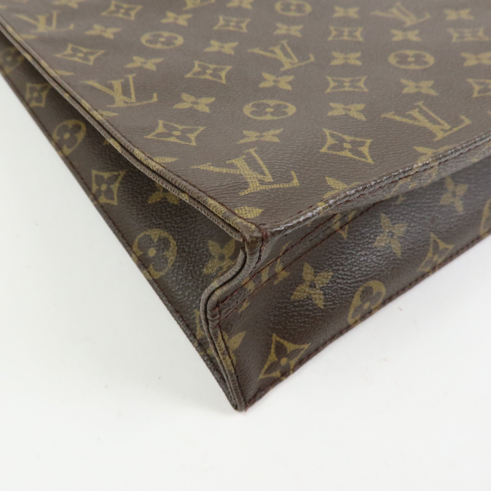 Louis Vuitton Monogram Sac Plat Tote Bag Hand Bag Brown M51140