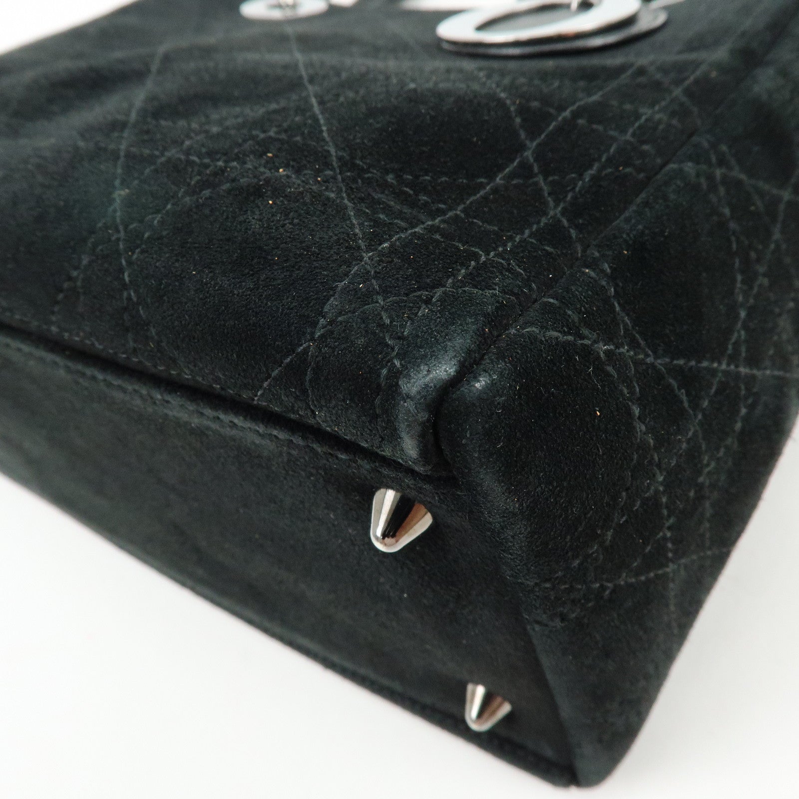 Christian Dior Cannage Lady Dior Suede Leather Hand Bag Black