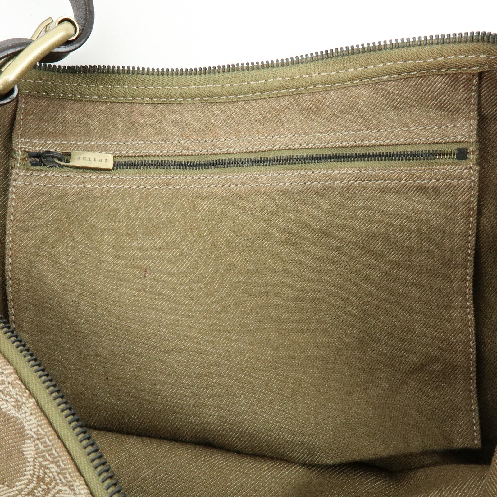 CELINE Macadam Canvas Leather Shoulder Bag Crossbody Bag Beige