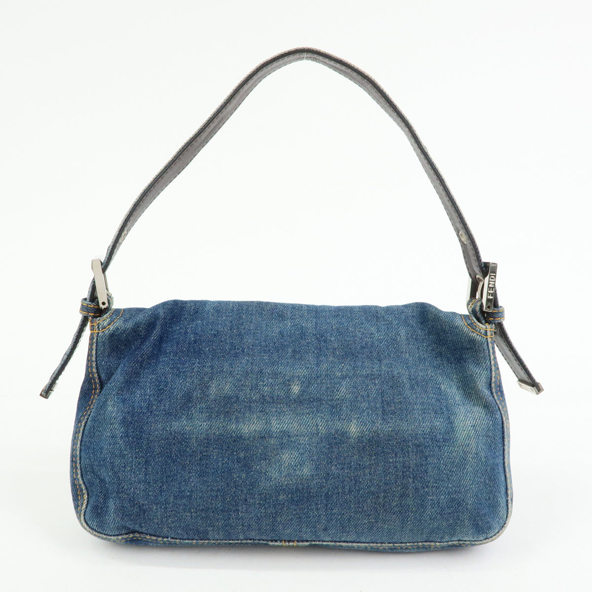 FENDI Mamma Baguette Denim Leather Shoulder Bag Blue 26424