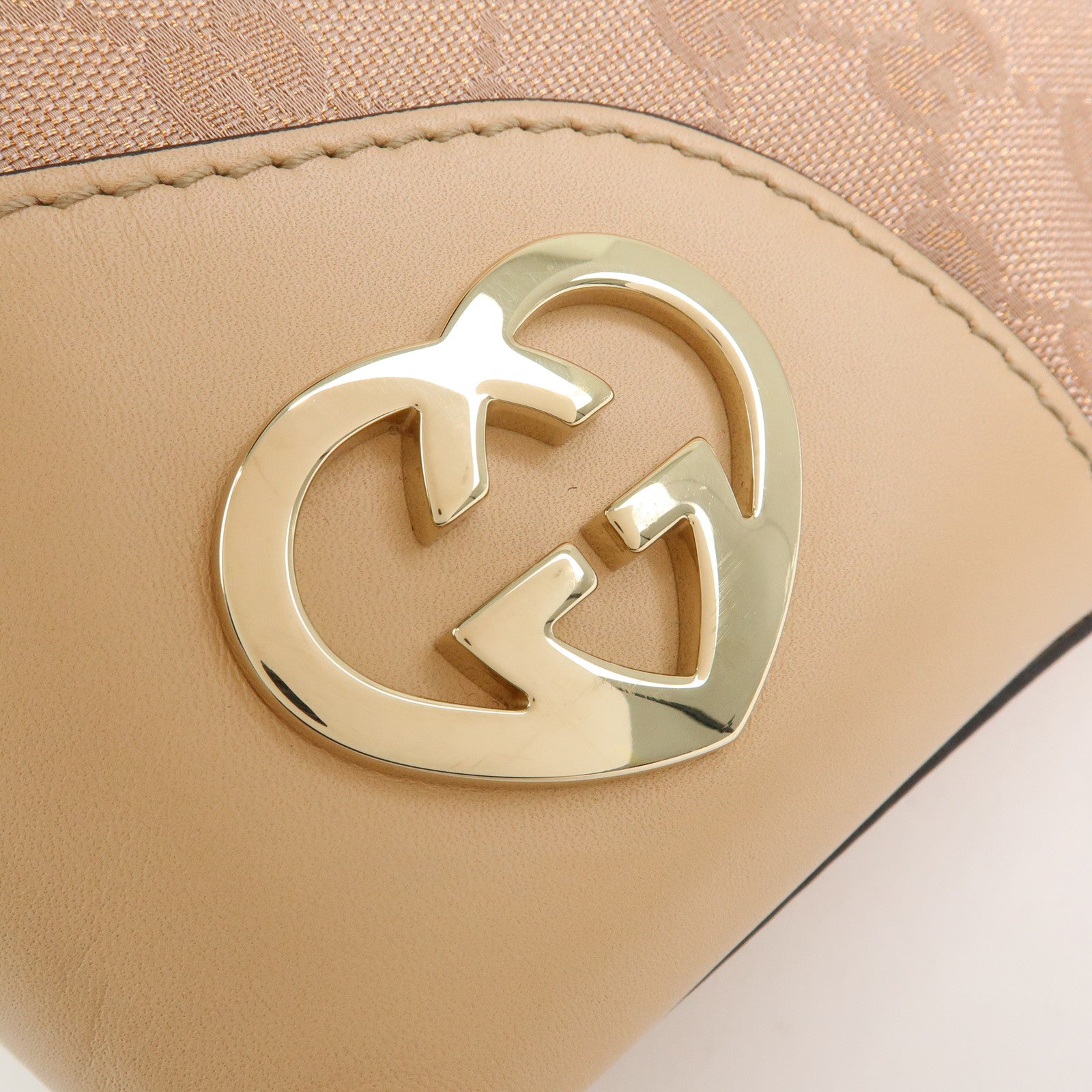 GUCCI Lovely Heart GG Canvas Leather Shoulder Hand Bag Pink 257070