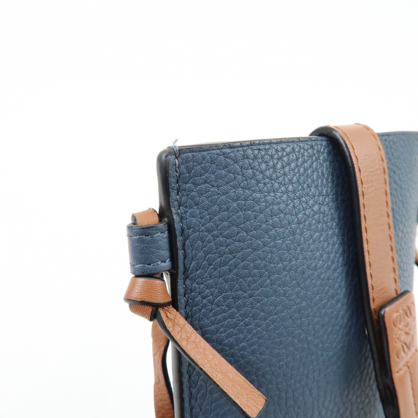 LOEWE Anagram Leather Mini Shoulder Bag Crossbody Bag Blue Brown