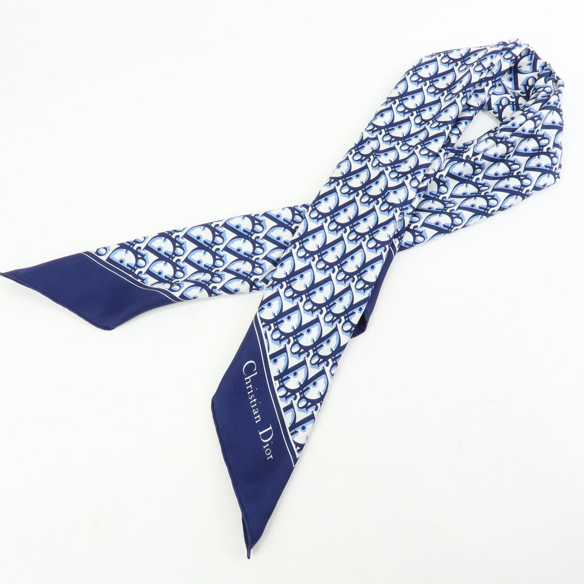 Christian Dior Trotter Silk 100% Scarf Navy White
