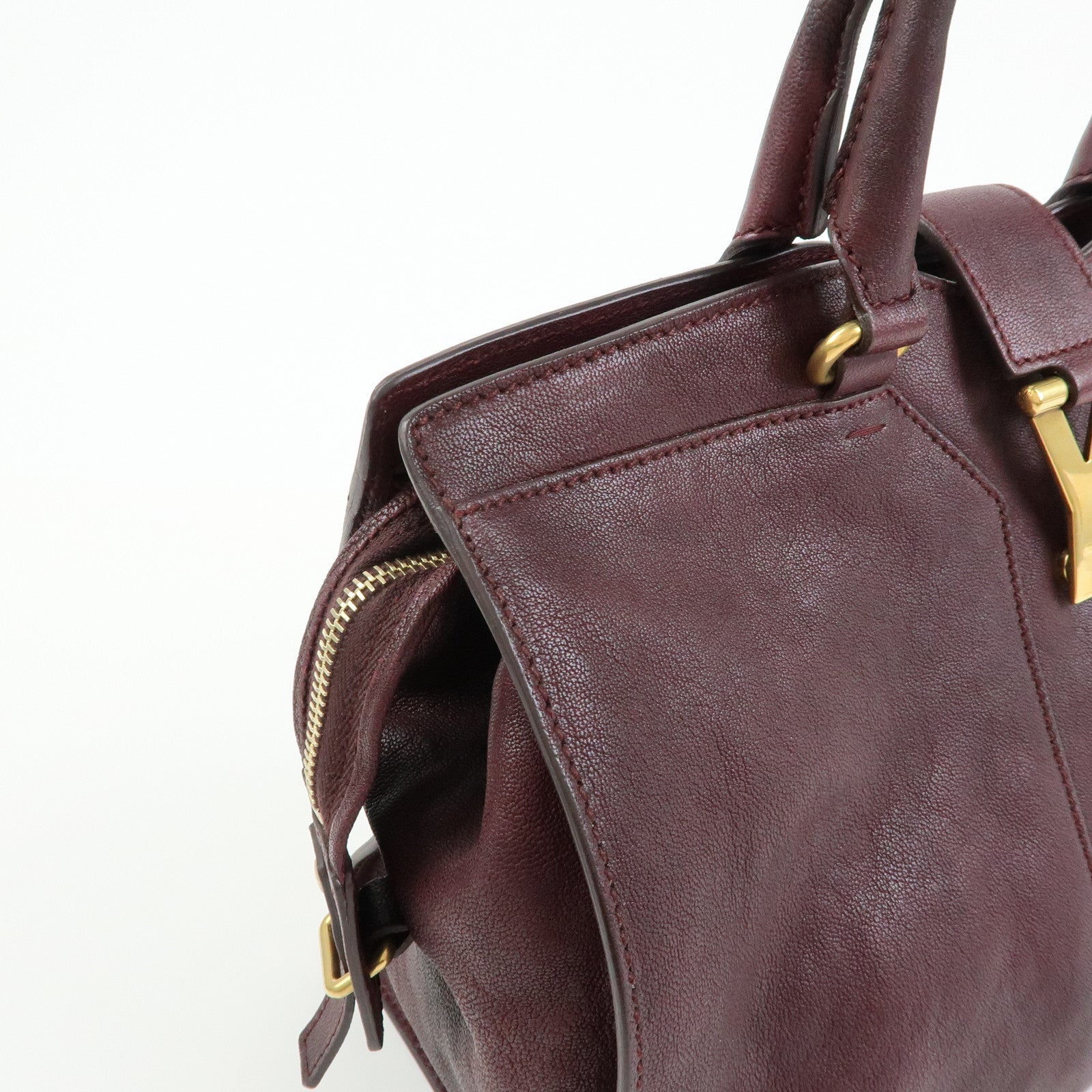 SAINT LAURENT PARIS Y Line Cabas Chyc Leather 2Way Bag Purple Brown
