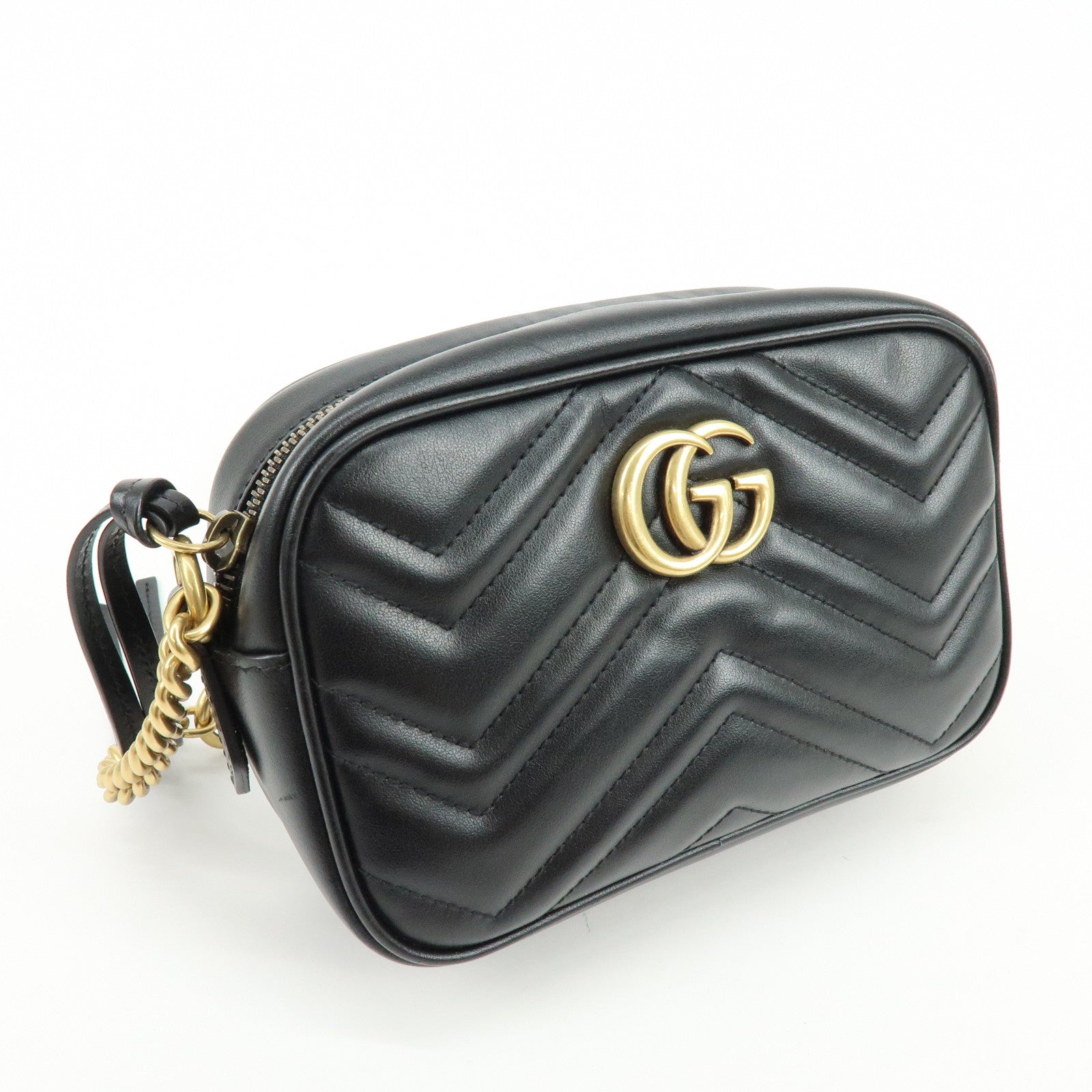 GUCCI GG Marmont Double G Leather Chain Shoulder Bag Black 448065