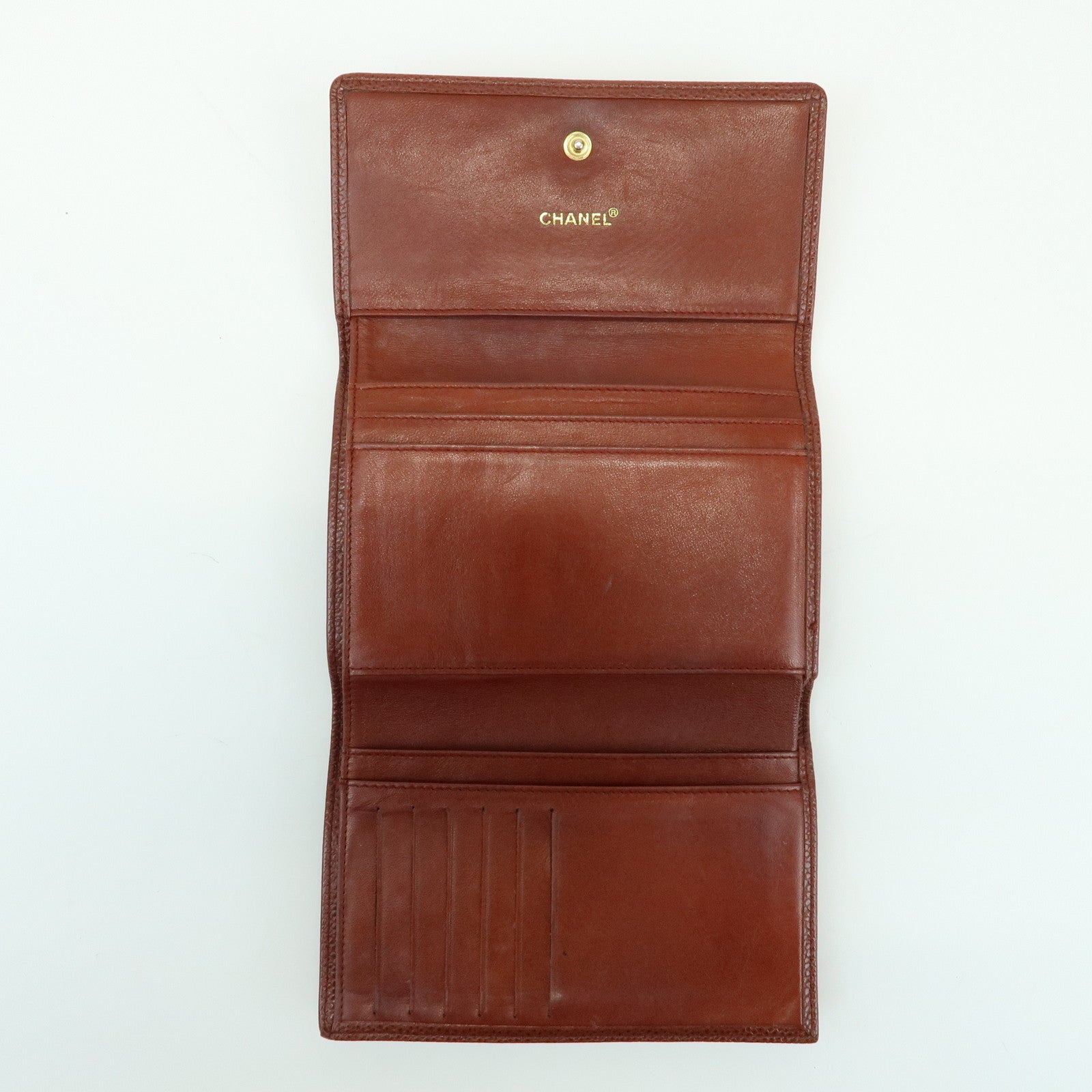 CHANEL COCO Mark Caviarskin Tri-fold Compact Wallet Brown