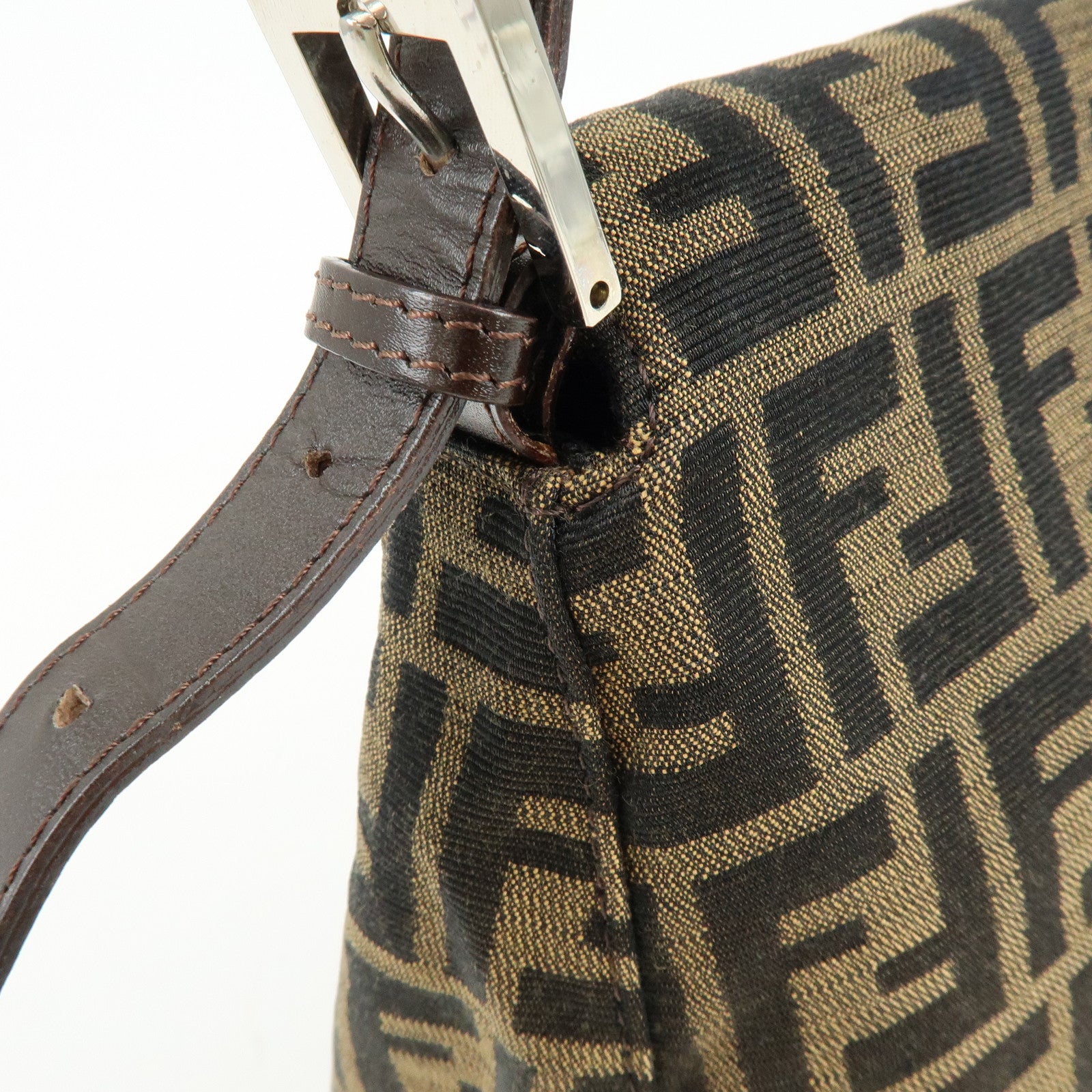 FENDI Mamma Baguette Zucca Canvas Leather Shoulder Bag Hand Bag 26325