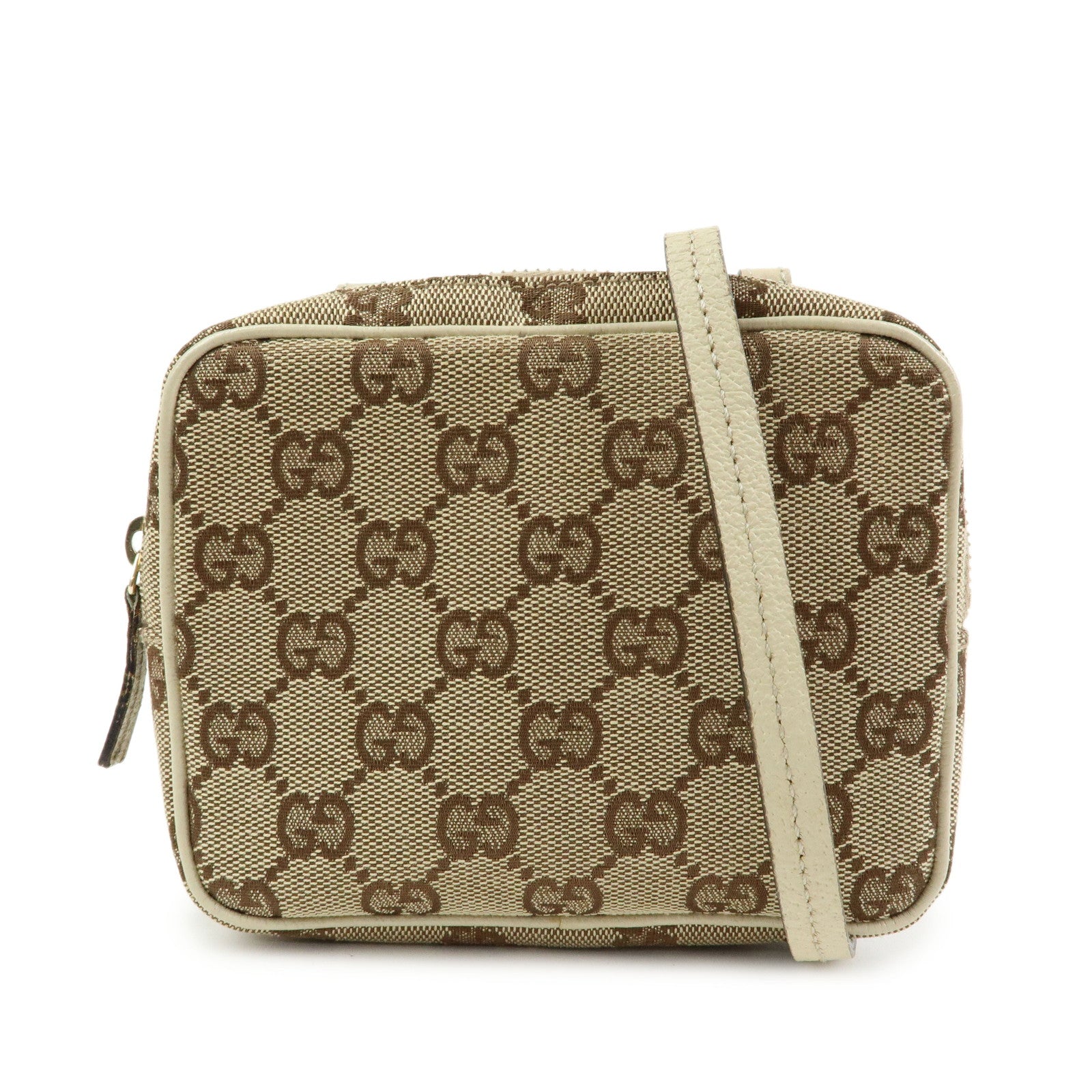 GUCCI GG Canvas Leather Shoulder Crossbody Bag Beige White 120975