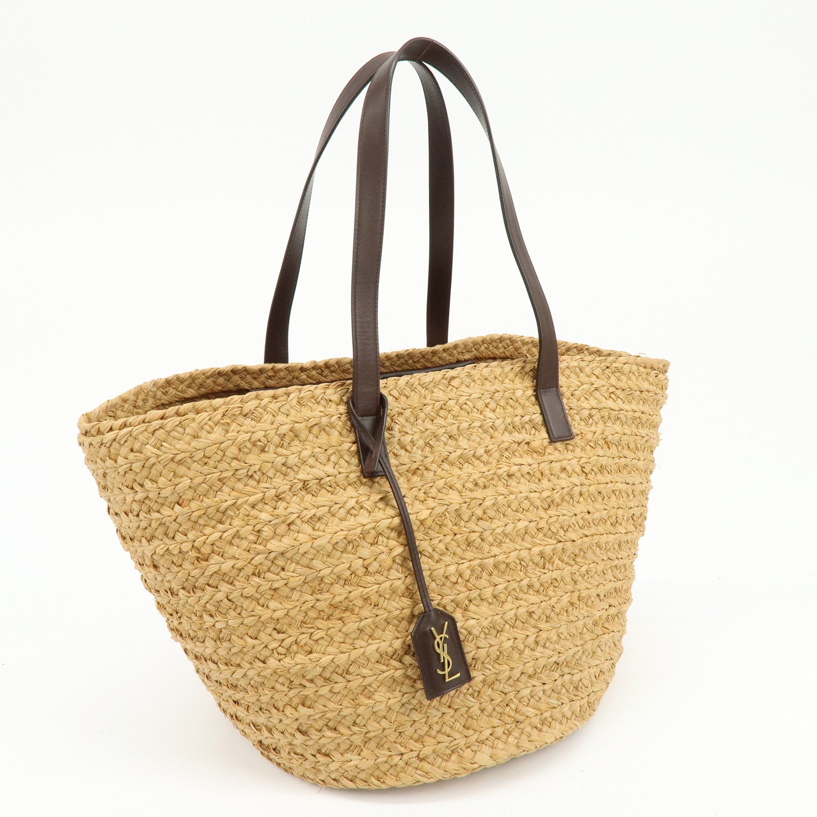 SAINT LAURENT PARIS Raffia Leather Panier Tote Bag Natural 579521