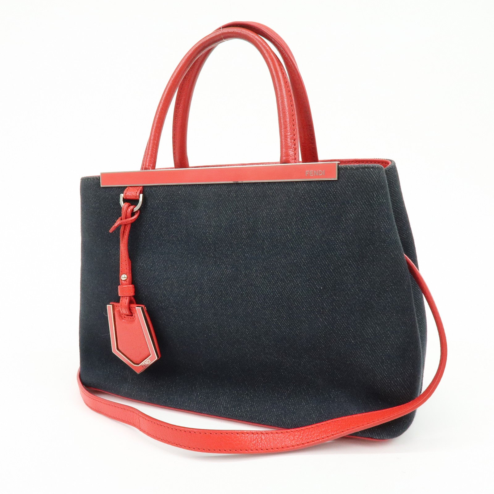 FENDI PETITE 2JOURS Denim Leather 2Way Hand Shoulder Bag Blue 8BH253
